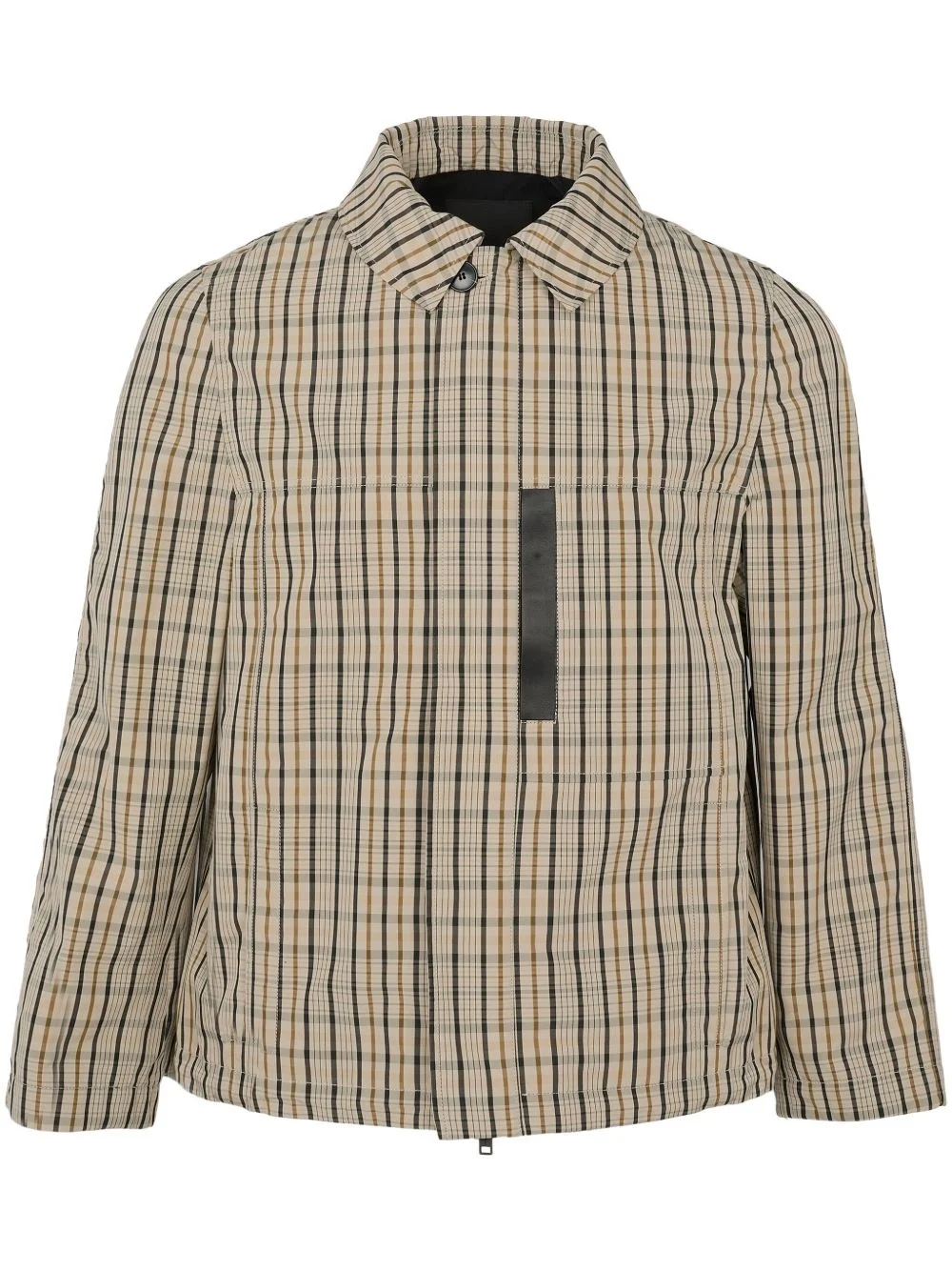 check-pattern leather-detail jacket - 1