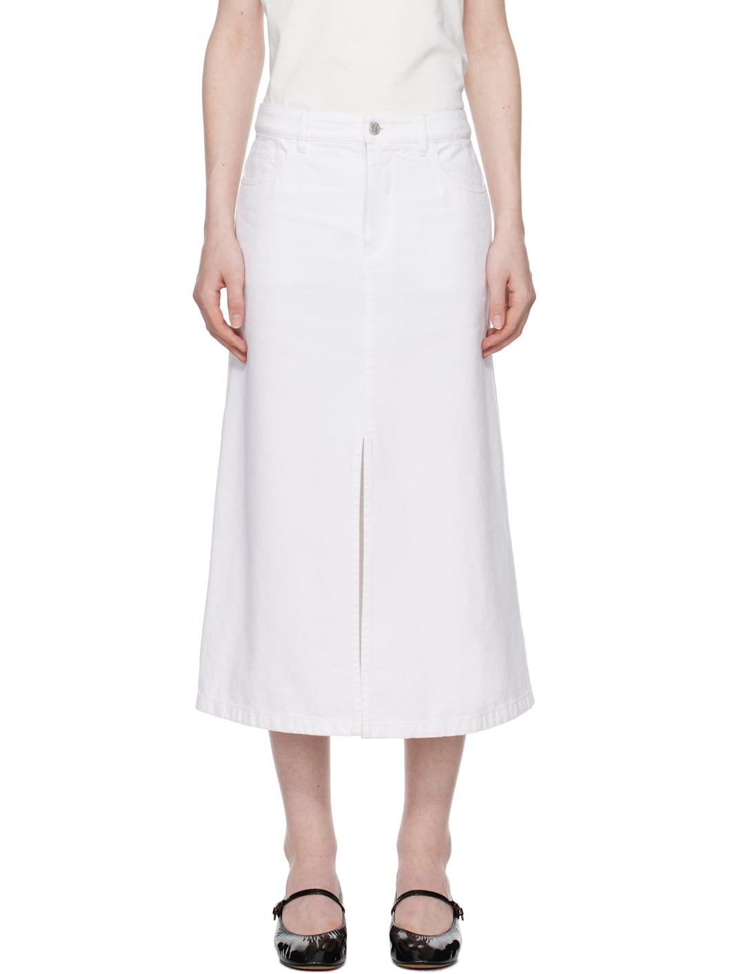 White Georgia Denim Midi Skirt - 1