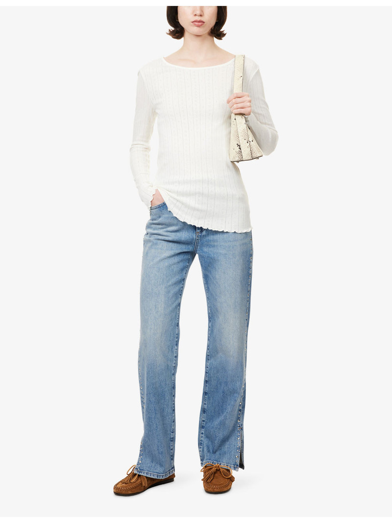 PAIGE "Stevie 31"" Studded Straight-Leg Stretch-Denim Jeans" outlook