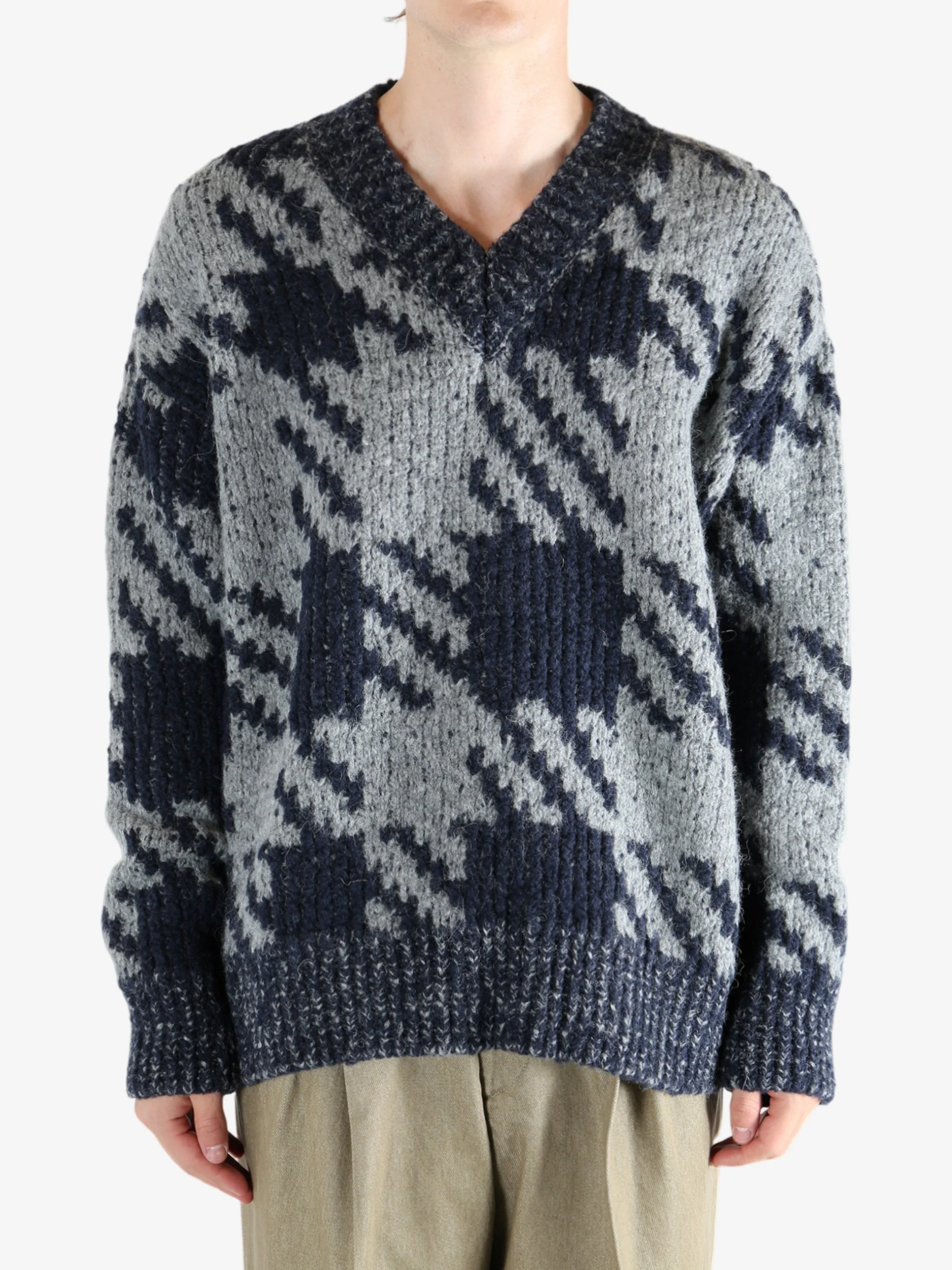 DRIES VAN NOTEN - Men Check Wool Blend Sweater - 1