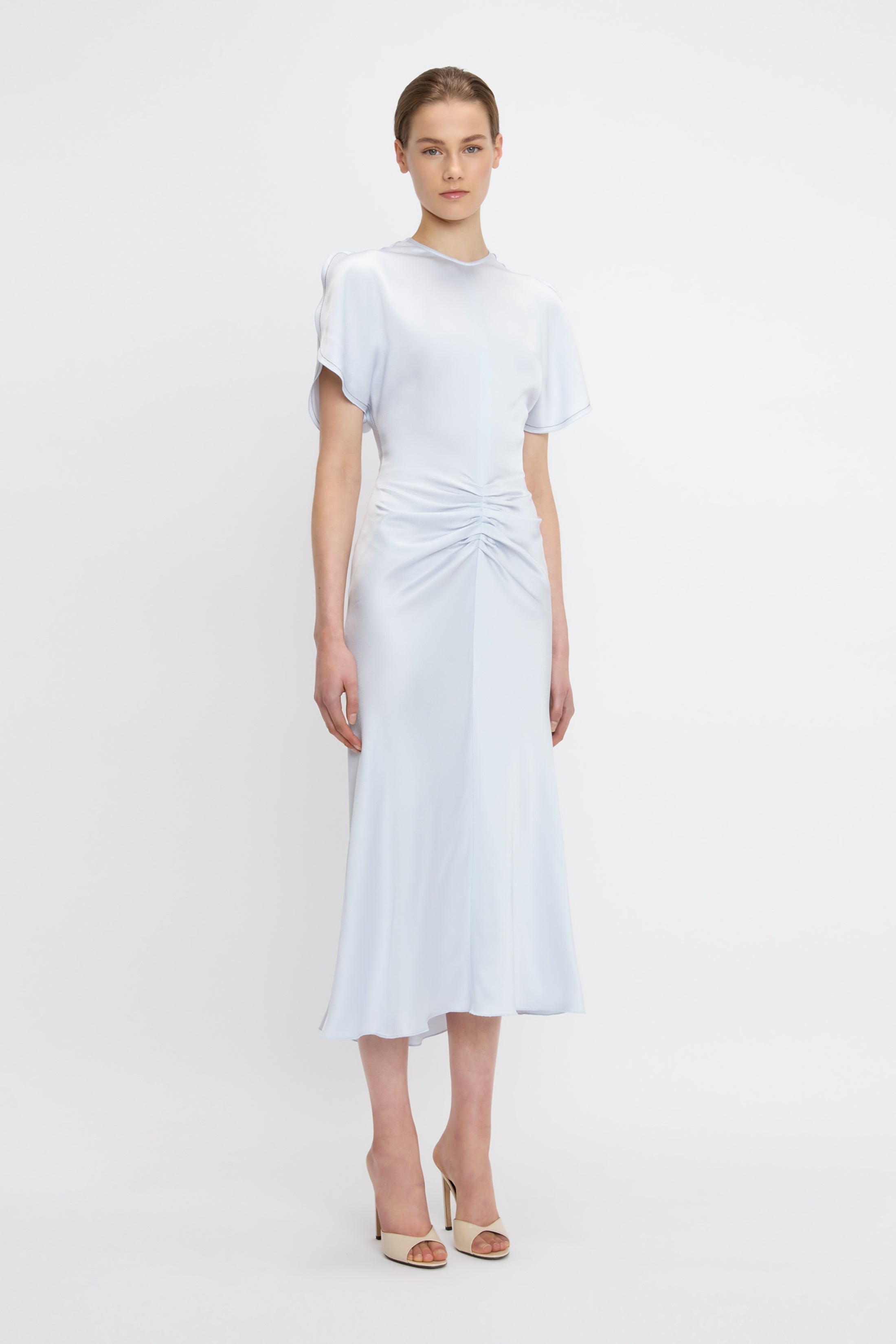 Gathered Waist Midi Dress In Ice - 4