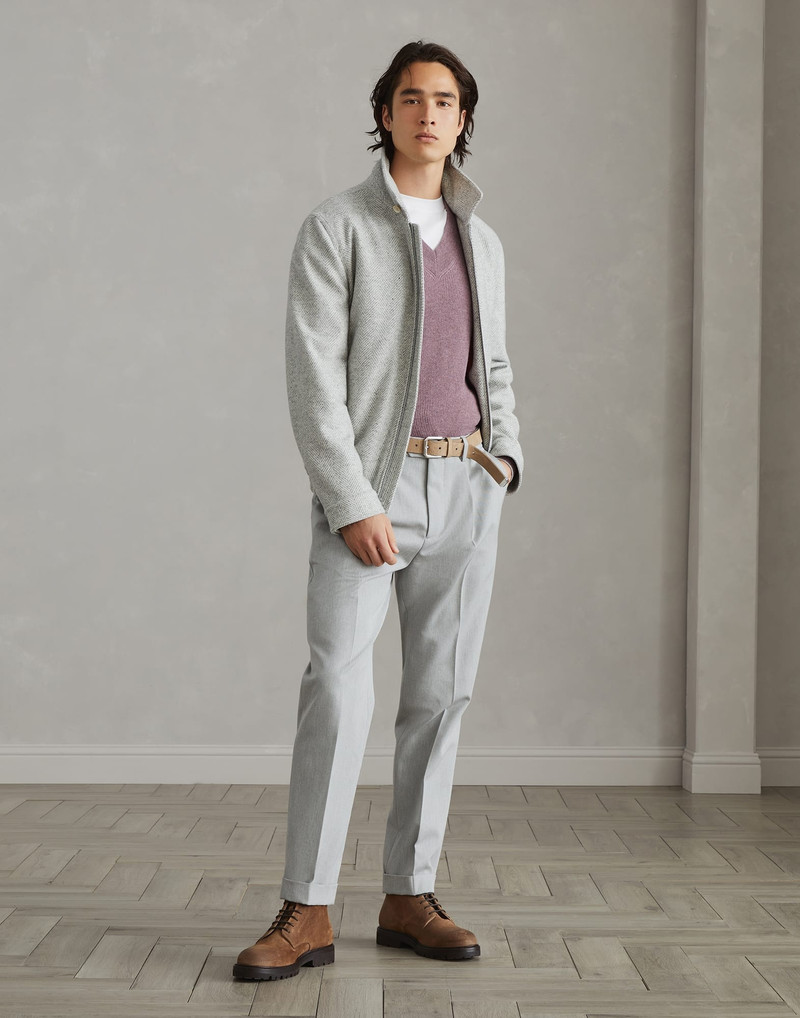 Wool, silk and cashmere chevron bomber jacket 5