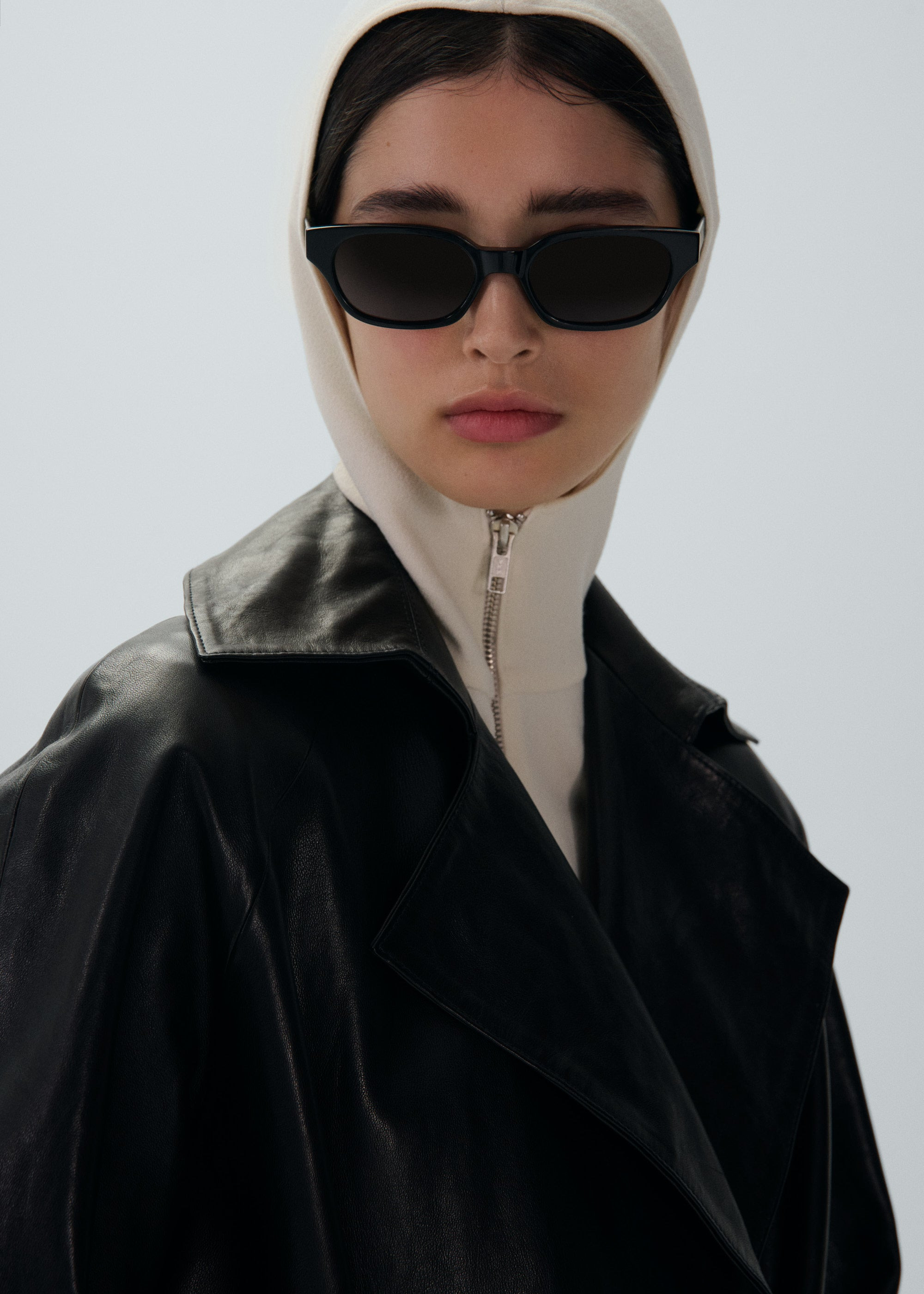 Belted leather wrap coat in black - 4