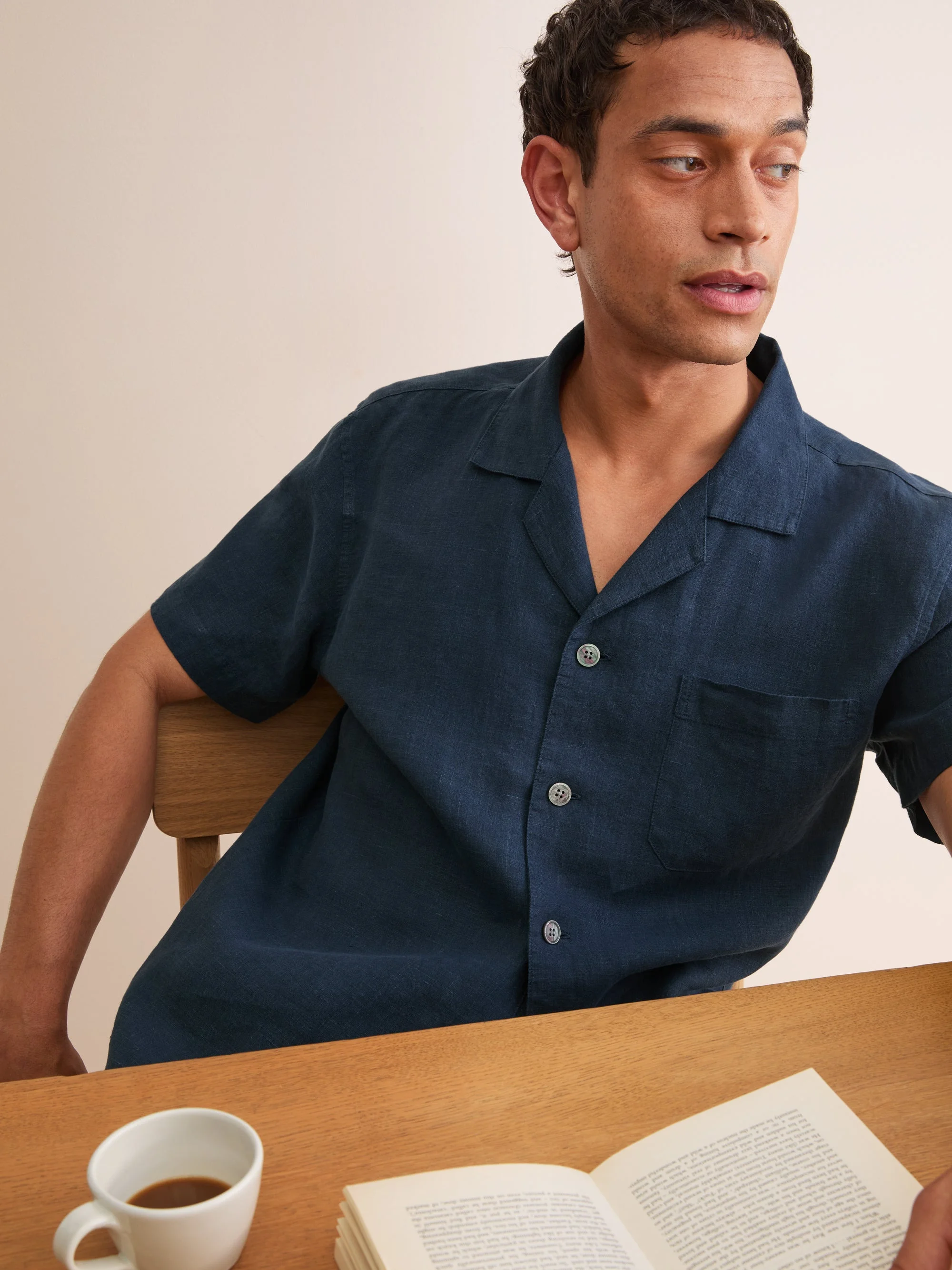 Sicily Linen Short Pajamas Navy Blue - 1