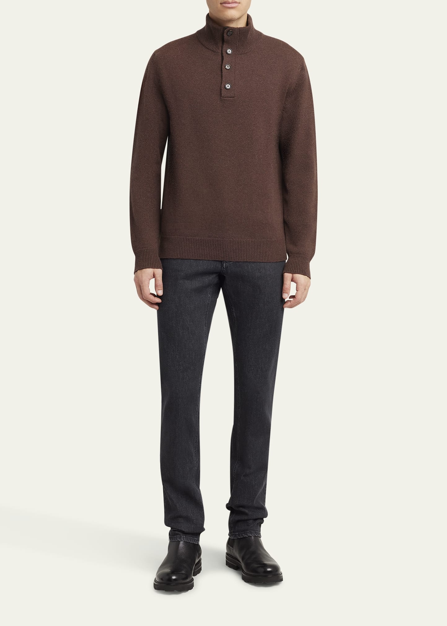 Men's Cashmere Button Mock-Neck Sweater - 2