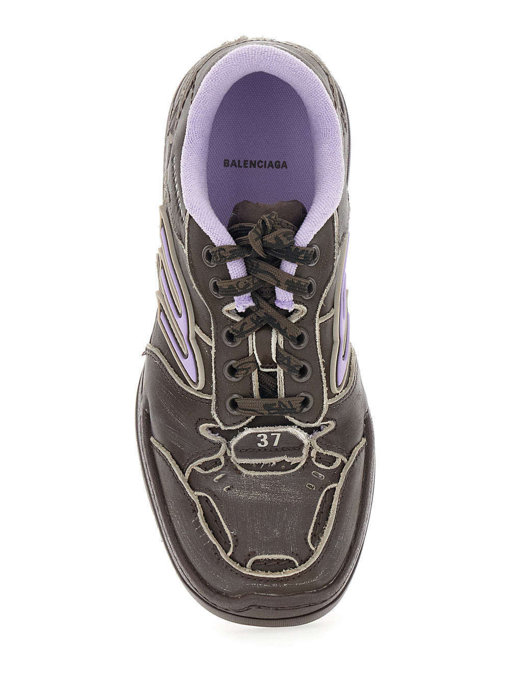 Balenciaga Women 'Hampton' Brown Sneaker With Side Logo And Worn Effect In Leather And Fabric Blend  - 4
