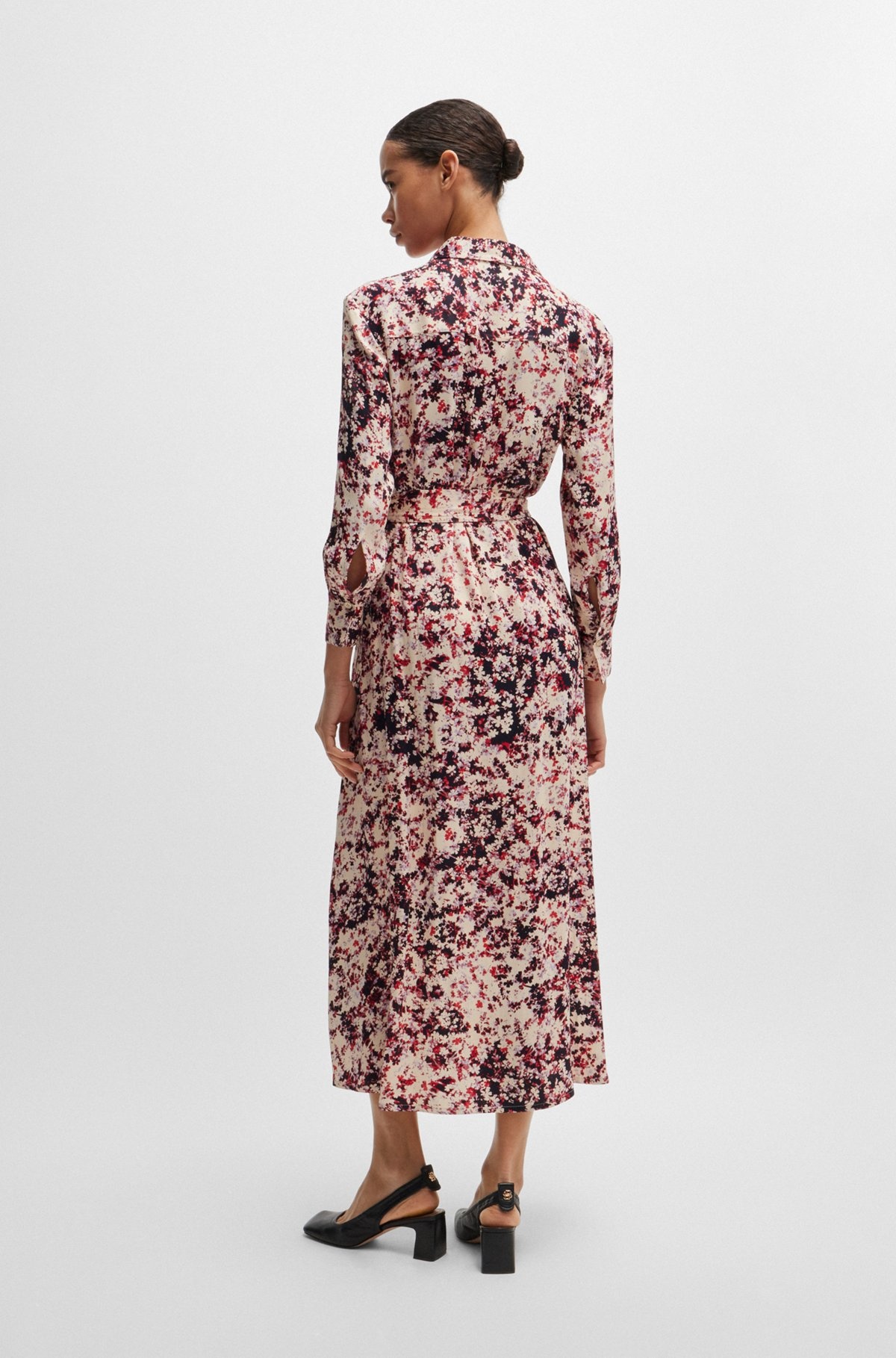 LONG-SLEEVED SHIRT DRESS IN FLORAL-PRINT SATIN - 4
