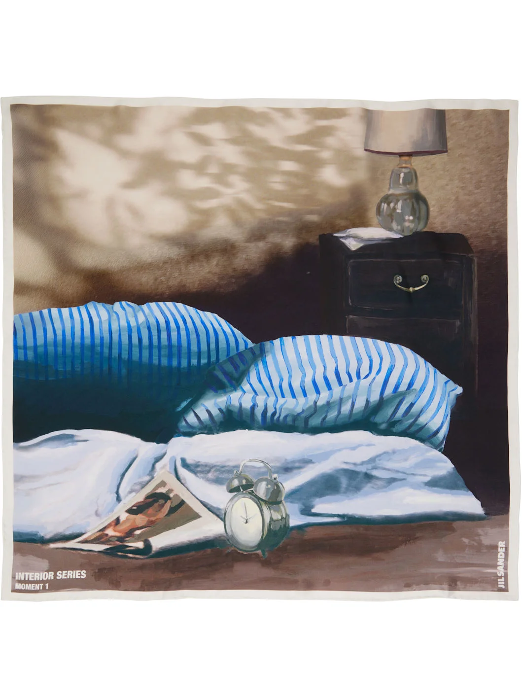 Beige & Blue Silk Scarf - 1