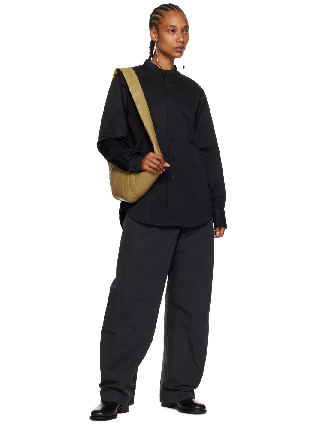 トップス lemaire bandcollar pullover shirts Lemaire Black Band Collar Shirt | REVERSIBLE