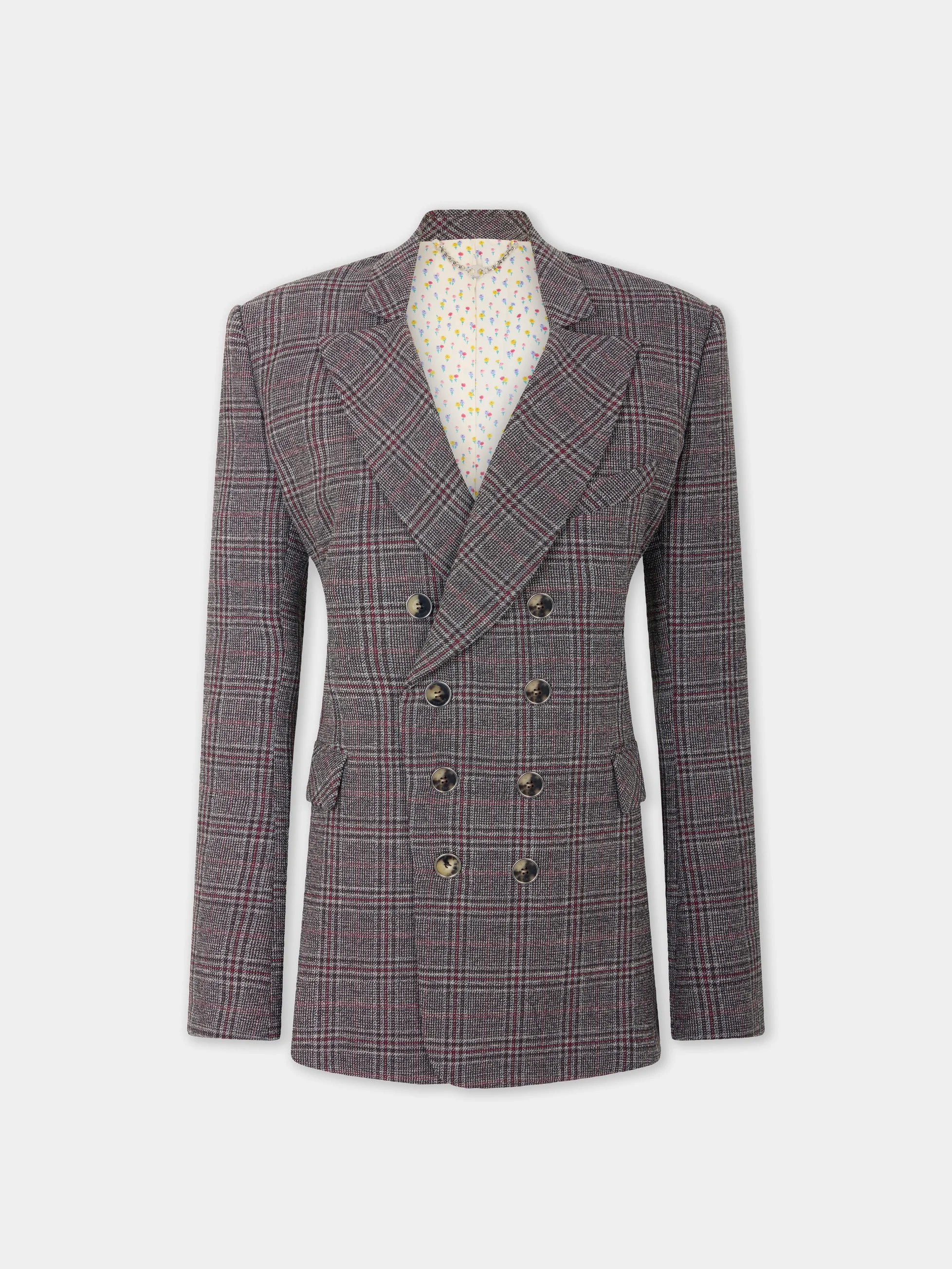 TAILORED BLAZER JACKET IN GREY TARTAN WOOL - 1