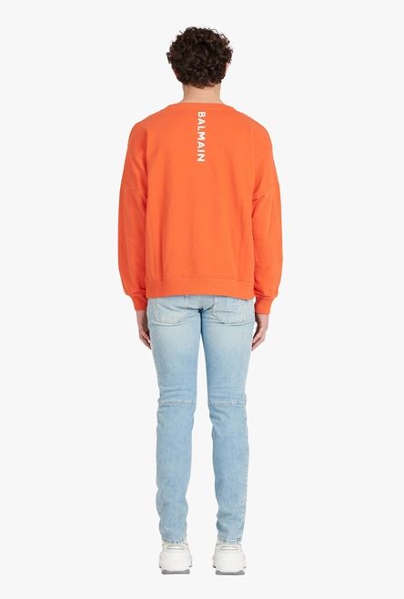Dark orange eco-designed cotton sweatshirt with white Balmain logo print - 3