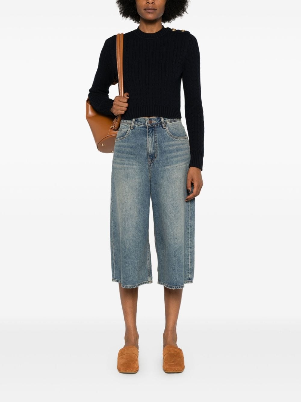 cable-knit cropped jumper - 2