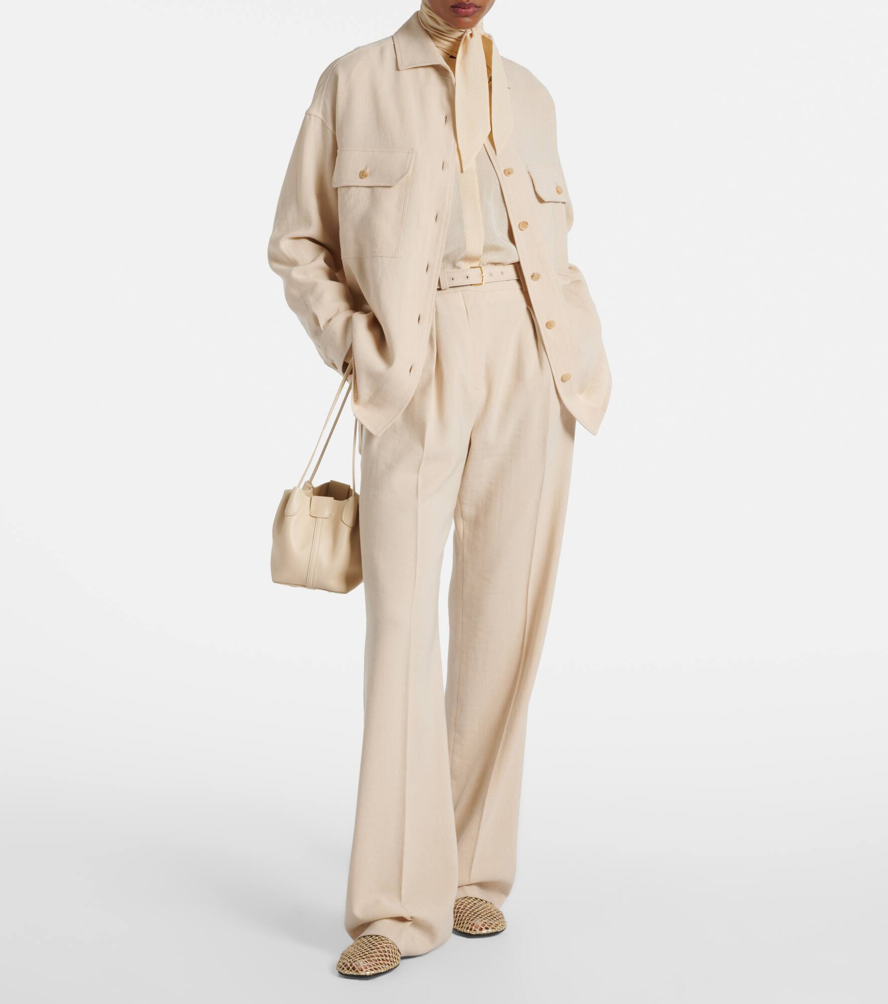 Belted linen and wool straight pants - 2