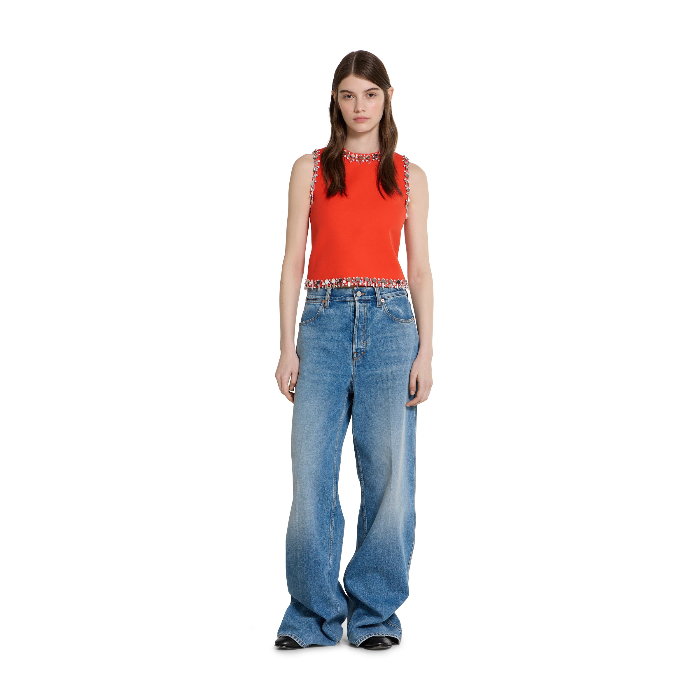 Crêpe wool silk top with embroidery - 2