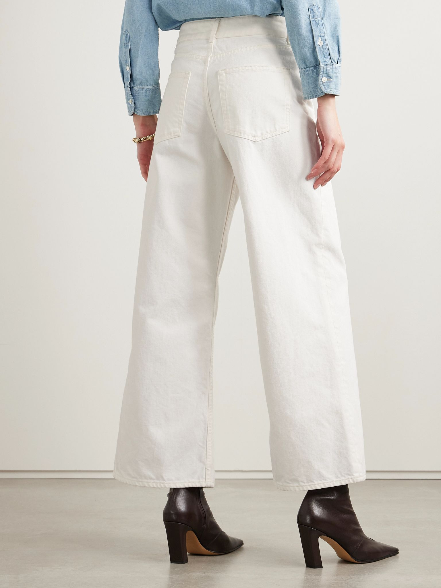 Marlene cropped high-rise wide-leg jeans Cream - 4