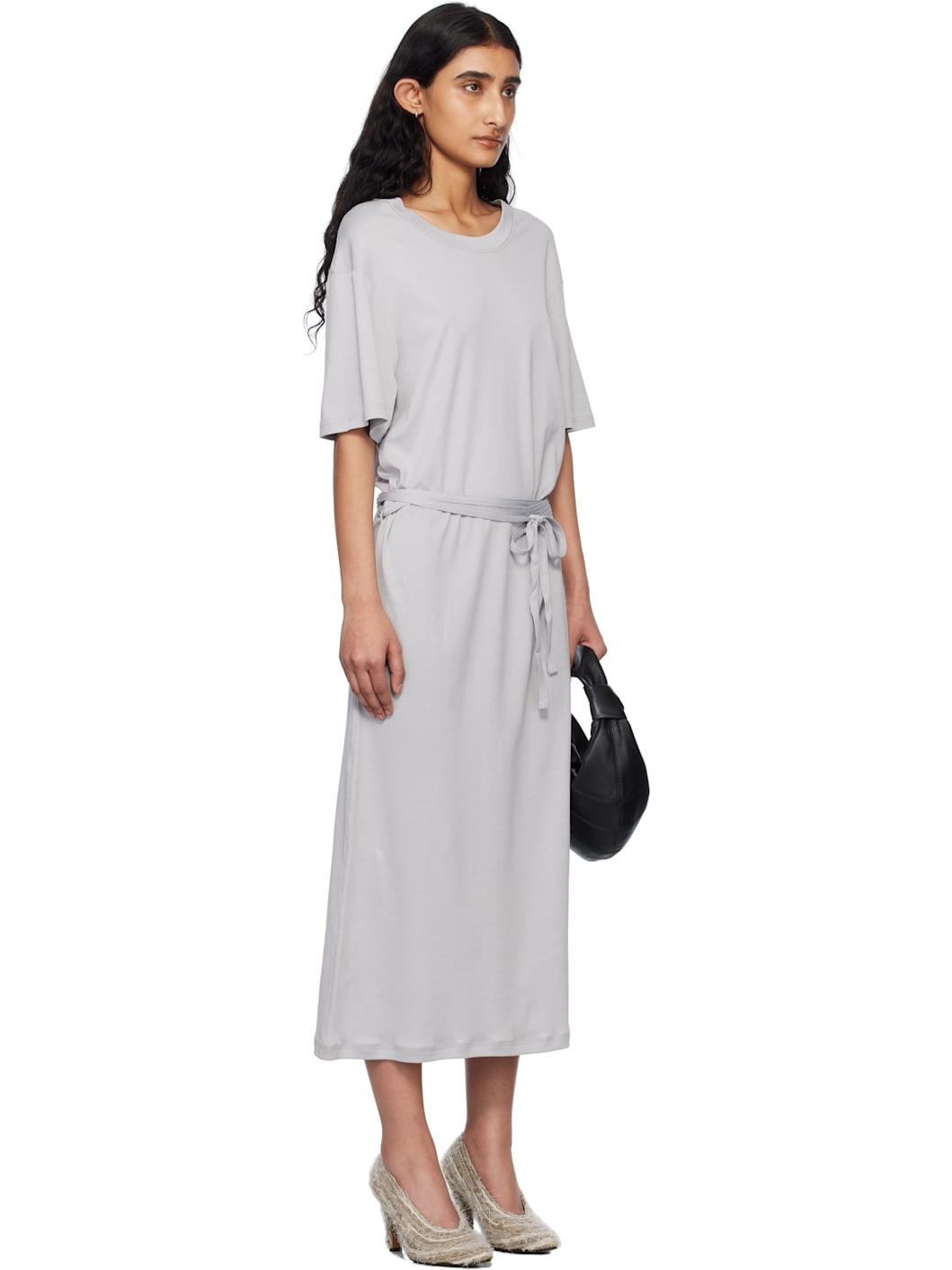 Gray Belted Rib T-shirt Midi Dress - 2