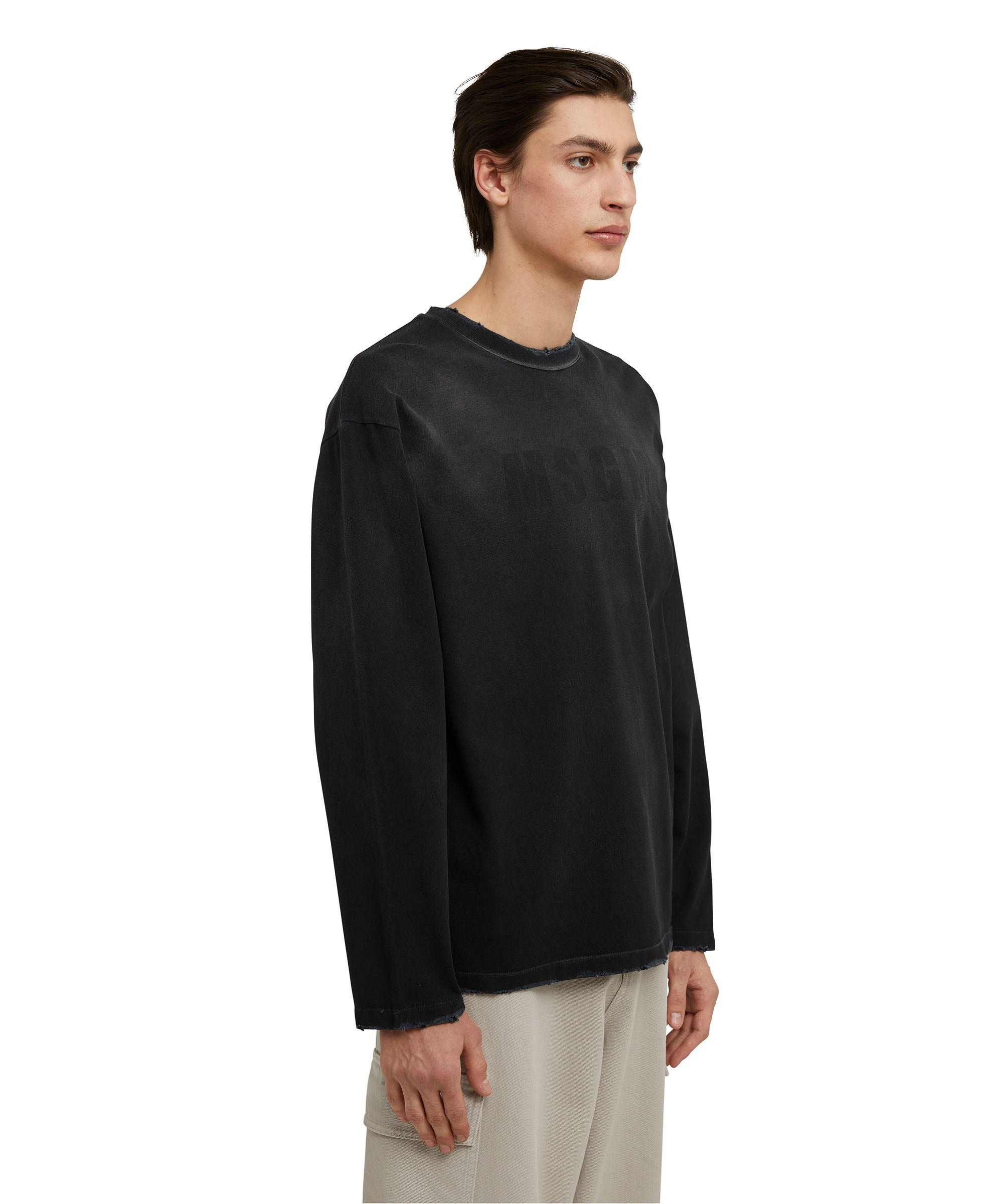 Cotton crewneck t-shirt with MSGM large logo print - 4