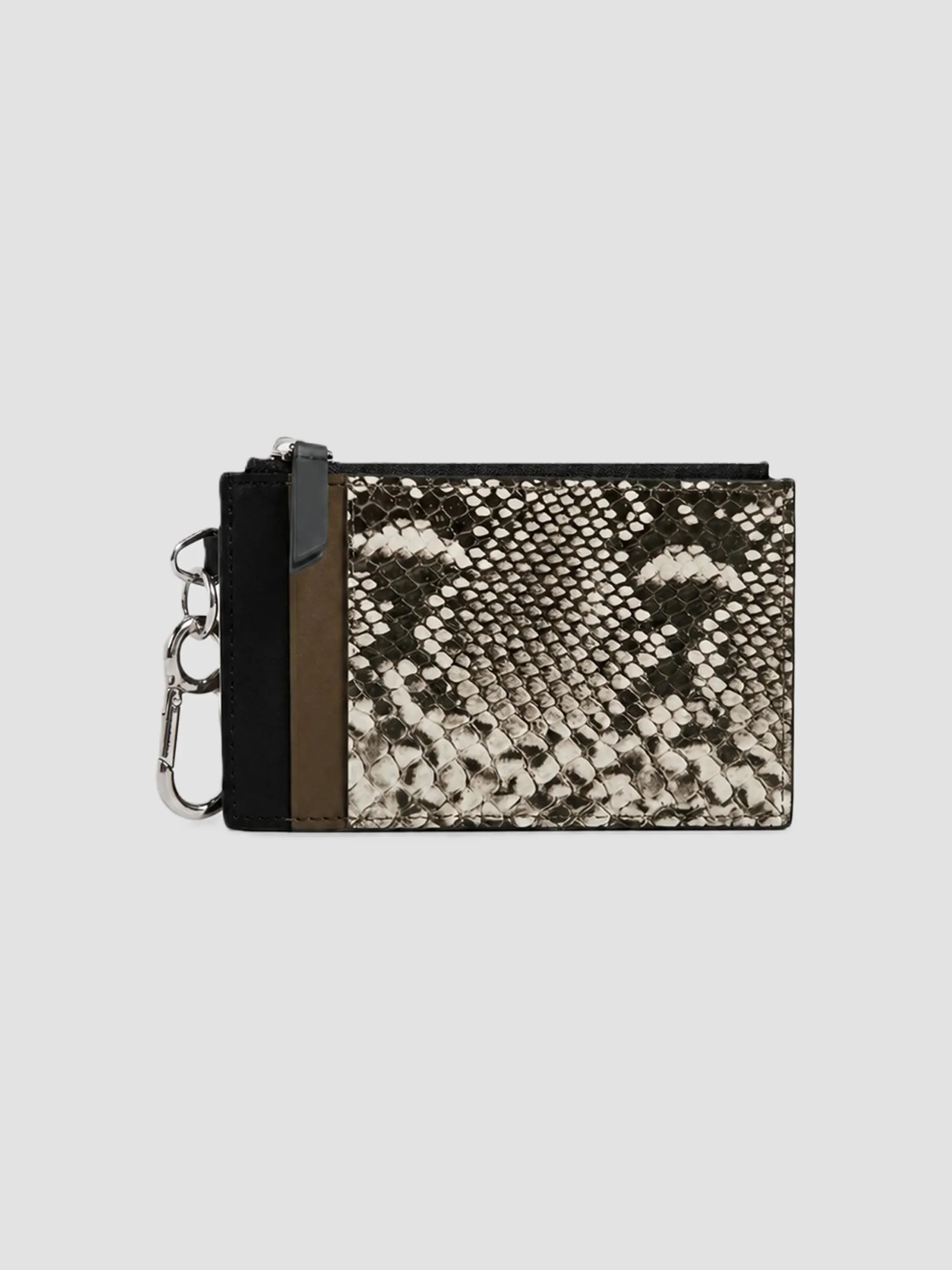 Women's Snakeskin-Embossed Leather Card Holder - Bark - 1