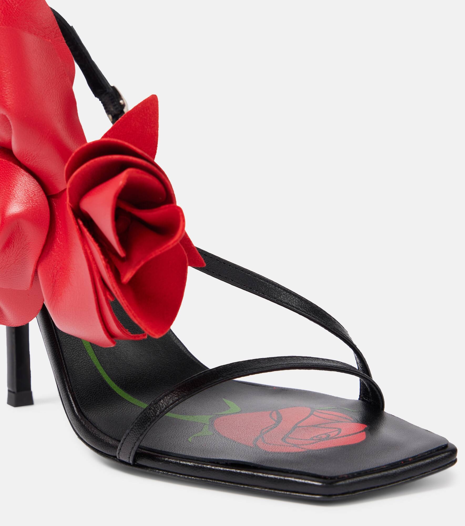 Floral-appliqué leather slingback sandals - 6