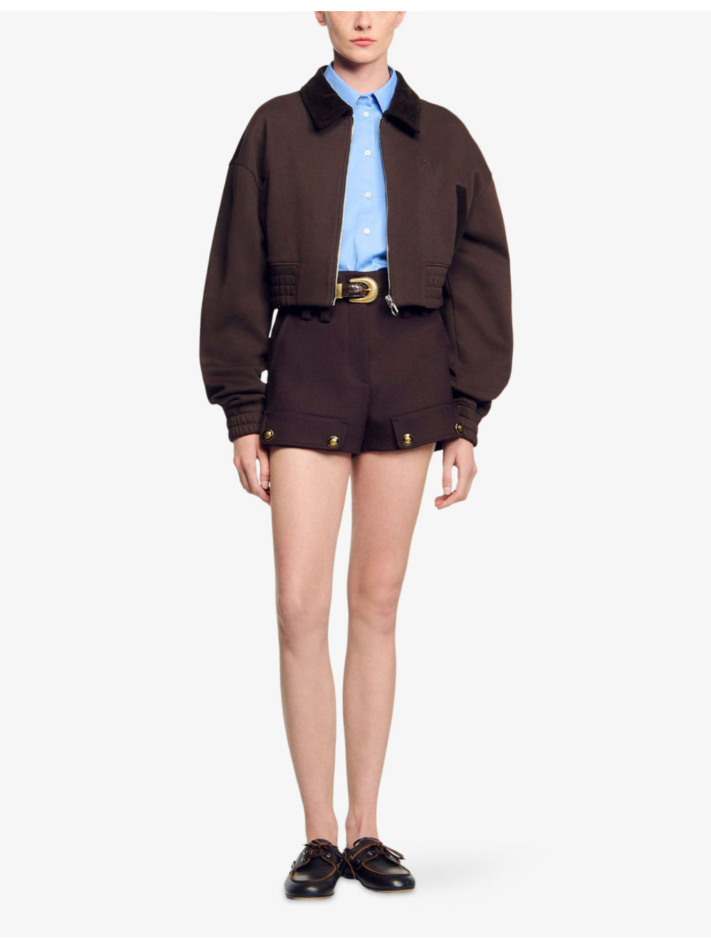 Contrast-Collar Zip-Up Cropped Cotton-Blend Sweatshirt - 2