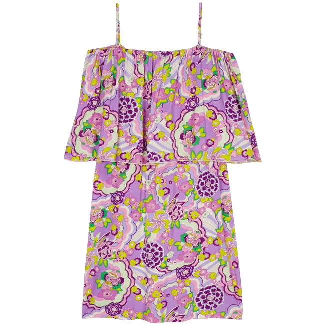 Women Off the Shoulder Short Dress Rainbow Flowers - 2