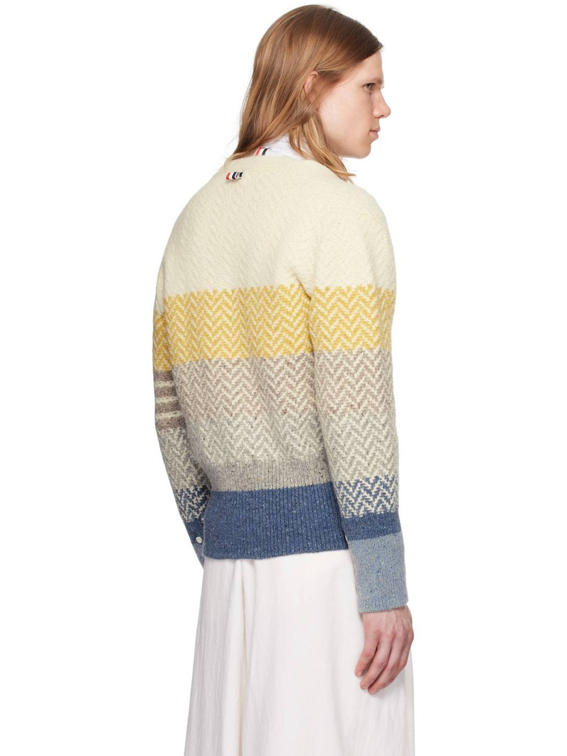 Multicolor Striped Herringbone Jacquard Classic V Neck Cardigan 3