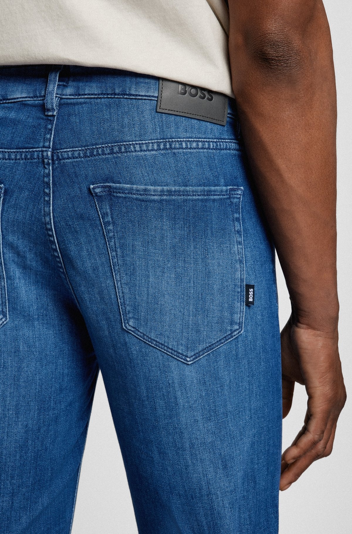 REGULAR-FIT JEANS IN BLUE ITALIAN CASHMERE-TOUCH DENIM - 5