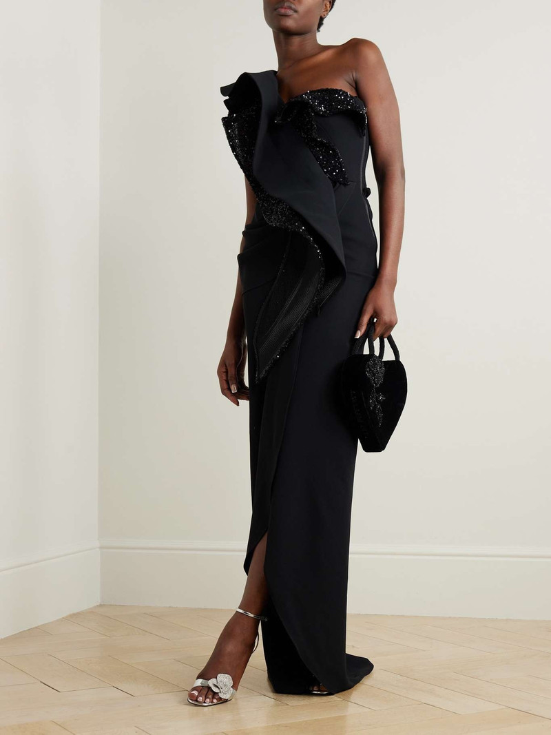 MATICEVSKI Pantheon Wave ruffled mesh-trimmed sequin-embellished crepe gown Black outlook
