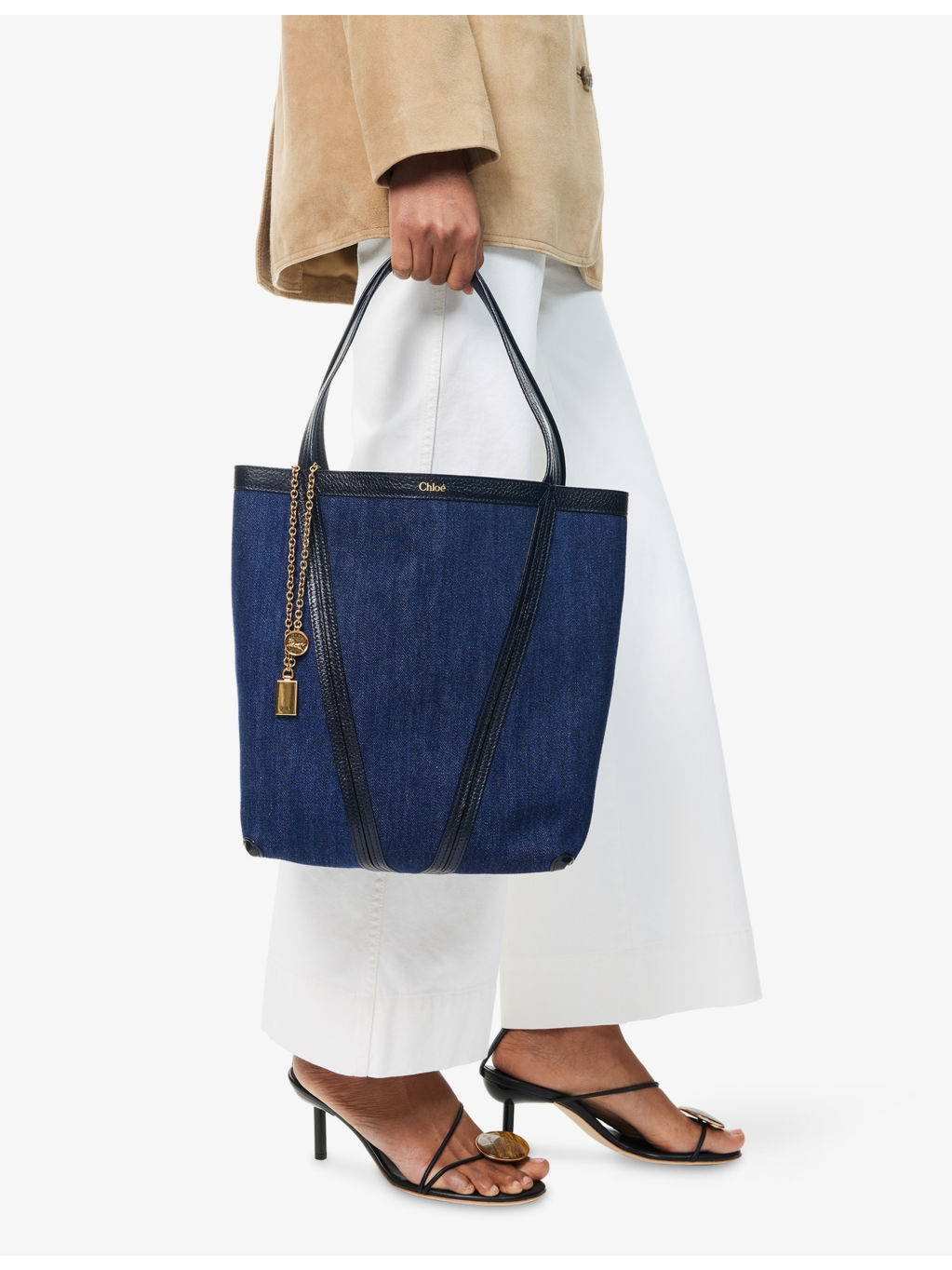 Spin Medium Denim And Leather Tote Bag - 2