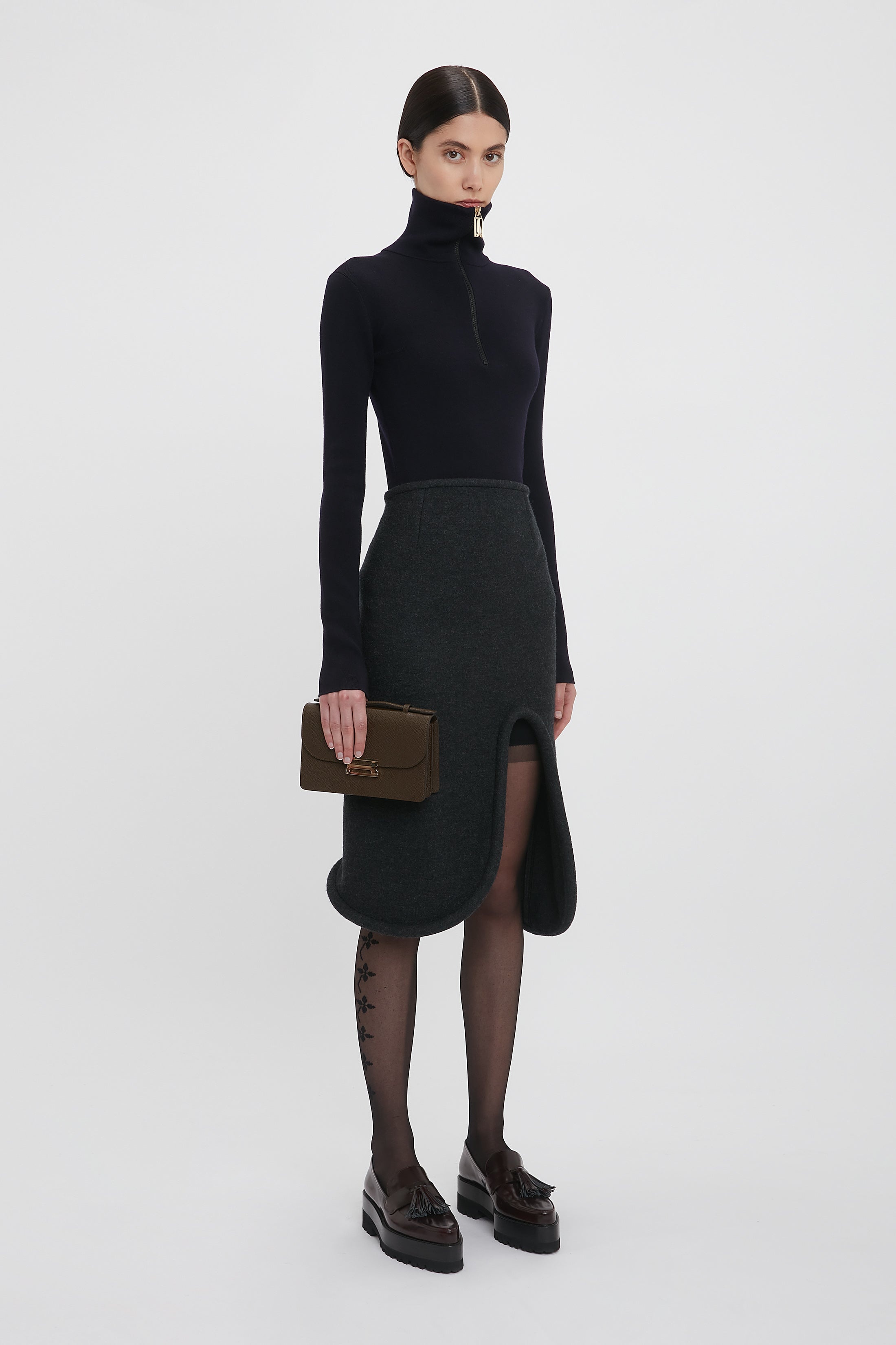 Padded Tube Detail Skirt In Charcoal - 5