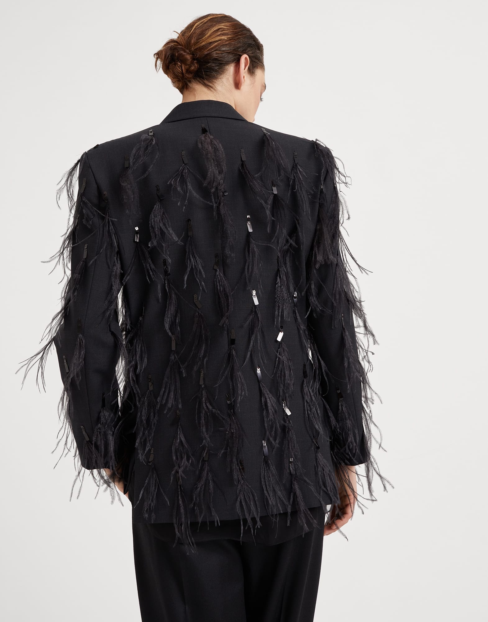 Tropical luxury wool blazer with dazzling feather embroidery - 2