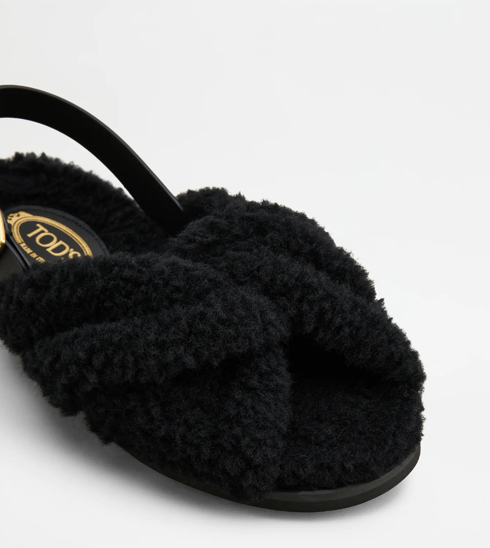 SANDALS IN LEATHER AND WOOL - BLACK - 5