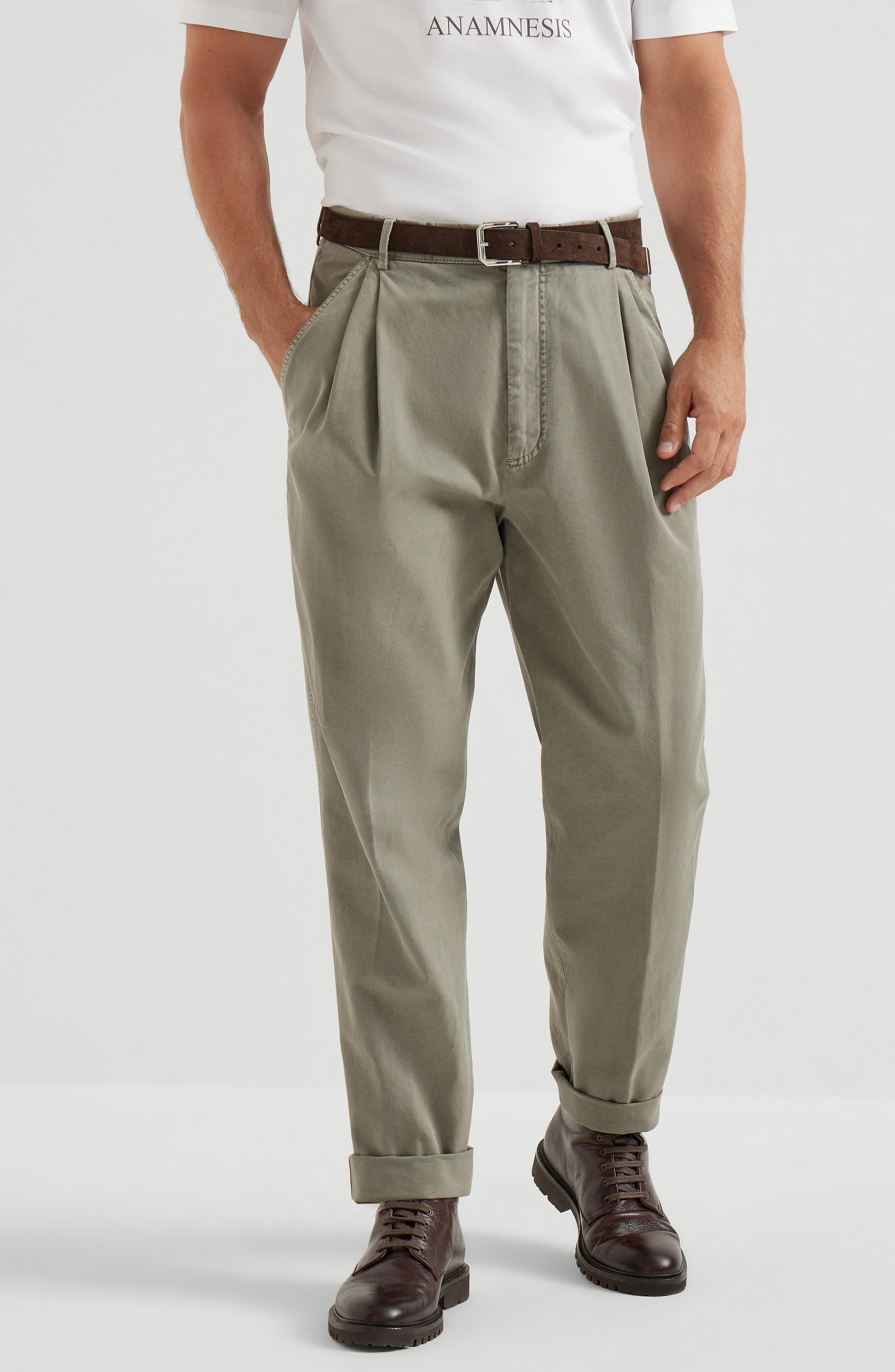 Brunello Cucinelli Double pleated trousers in Khaki at Nordstrom - 2