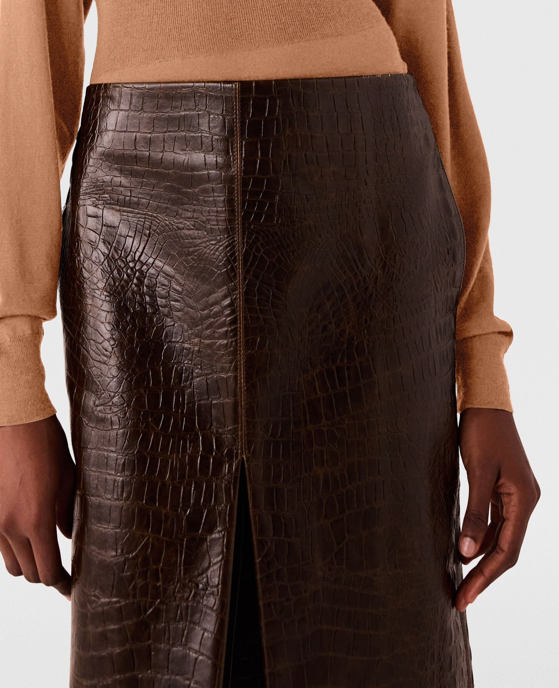 Crocodile Embossed Midi Skirt - 4