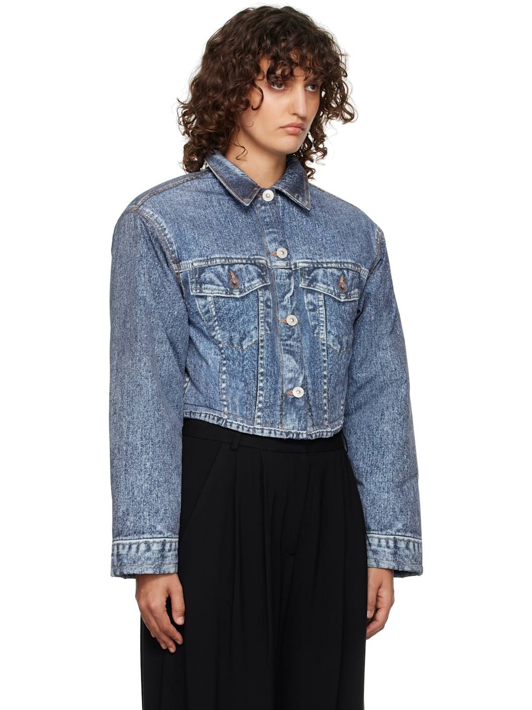 Blue Denim Print Cropped Jacket - 2