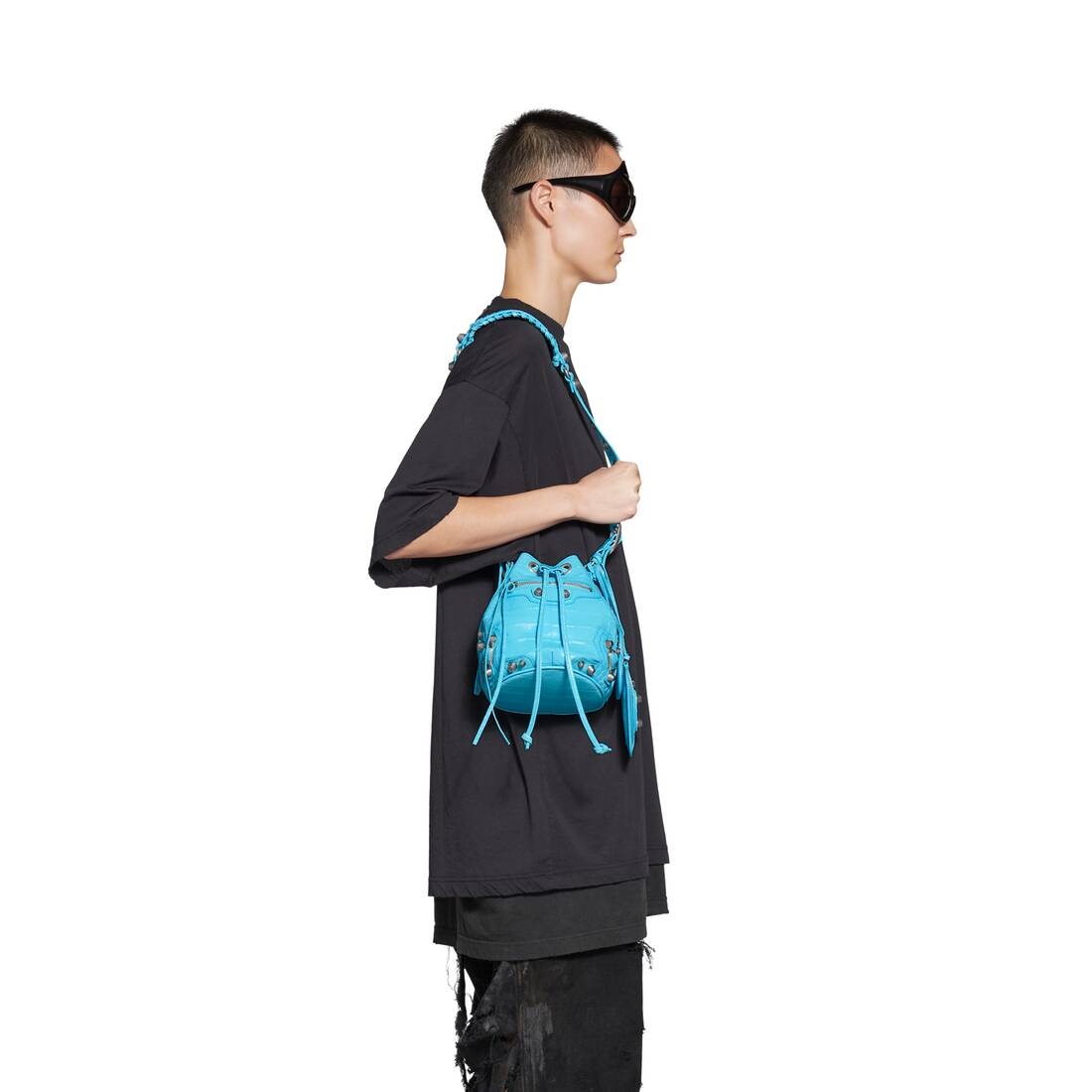 Women's Le Cagole Xs Bucket Bag Crocodile Embossed  in Blue Sky - 3