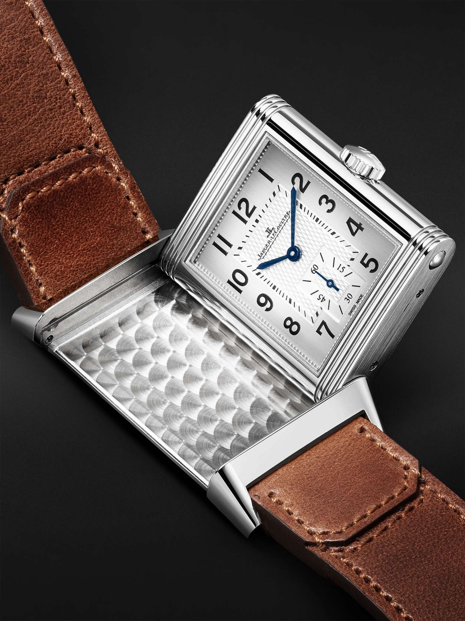 Reverso Classic Large Small Seconds Los Angeles Hand-Wound 45.6mm Stainless Steel and Leather Watch, - 3