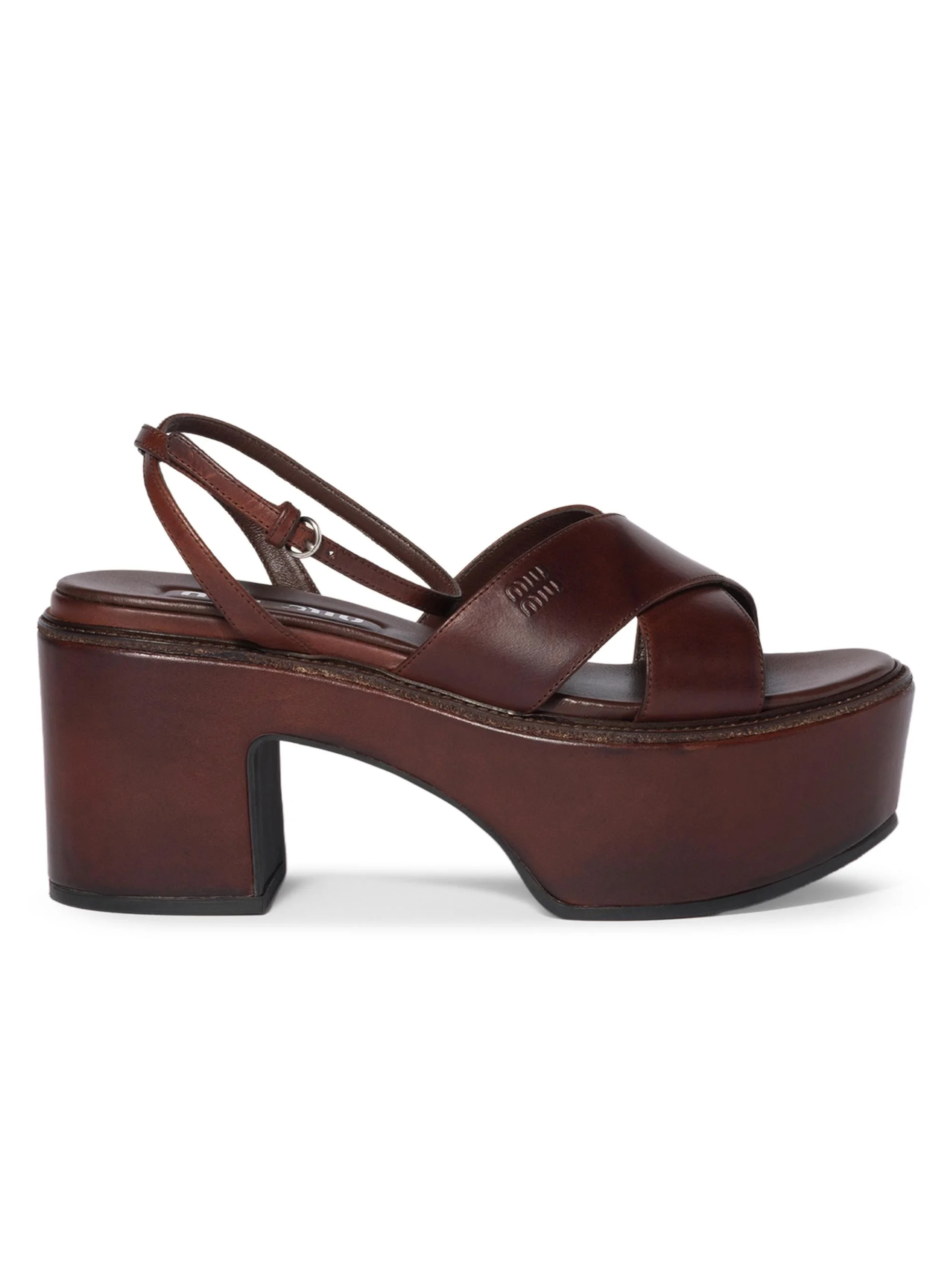 Women's Leather Platform Sandals - Brown - 1