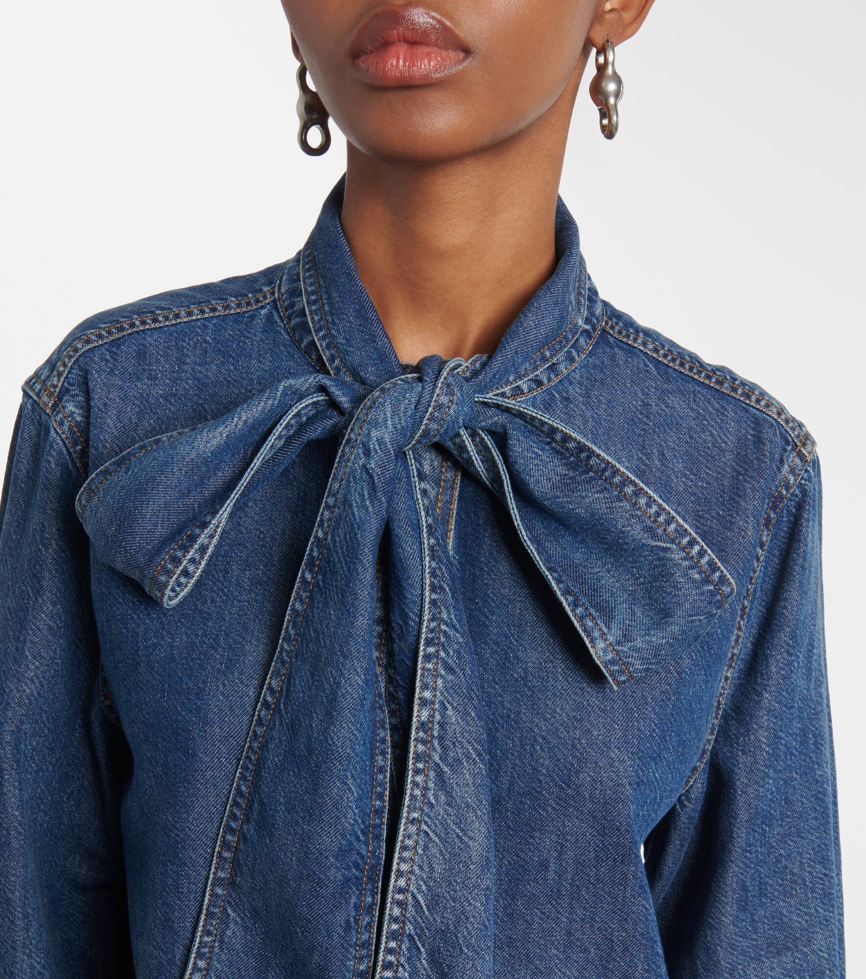 Secretary tie-neck denim blouse - 4