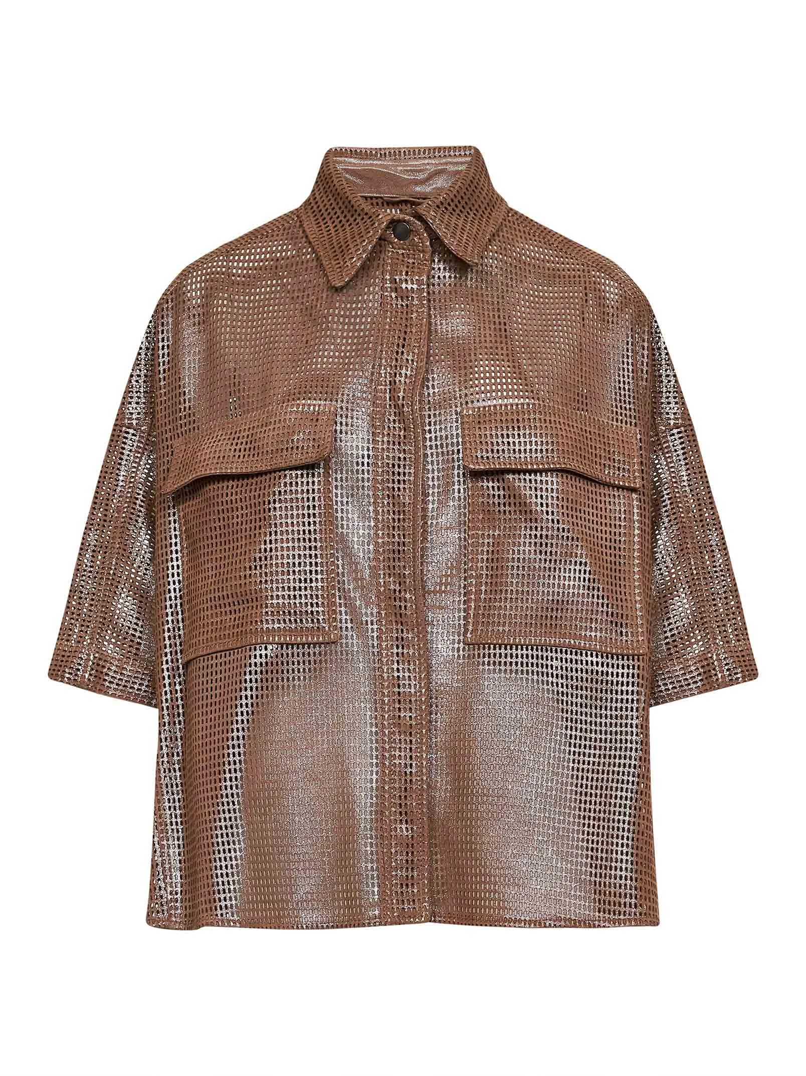Hazelnut leather Sparkling net shirt - 1