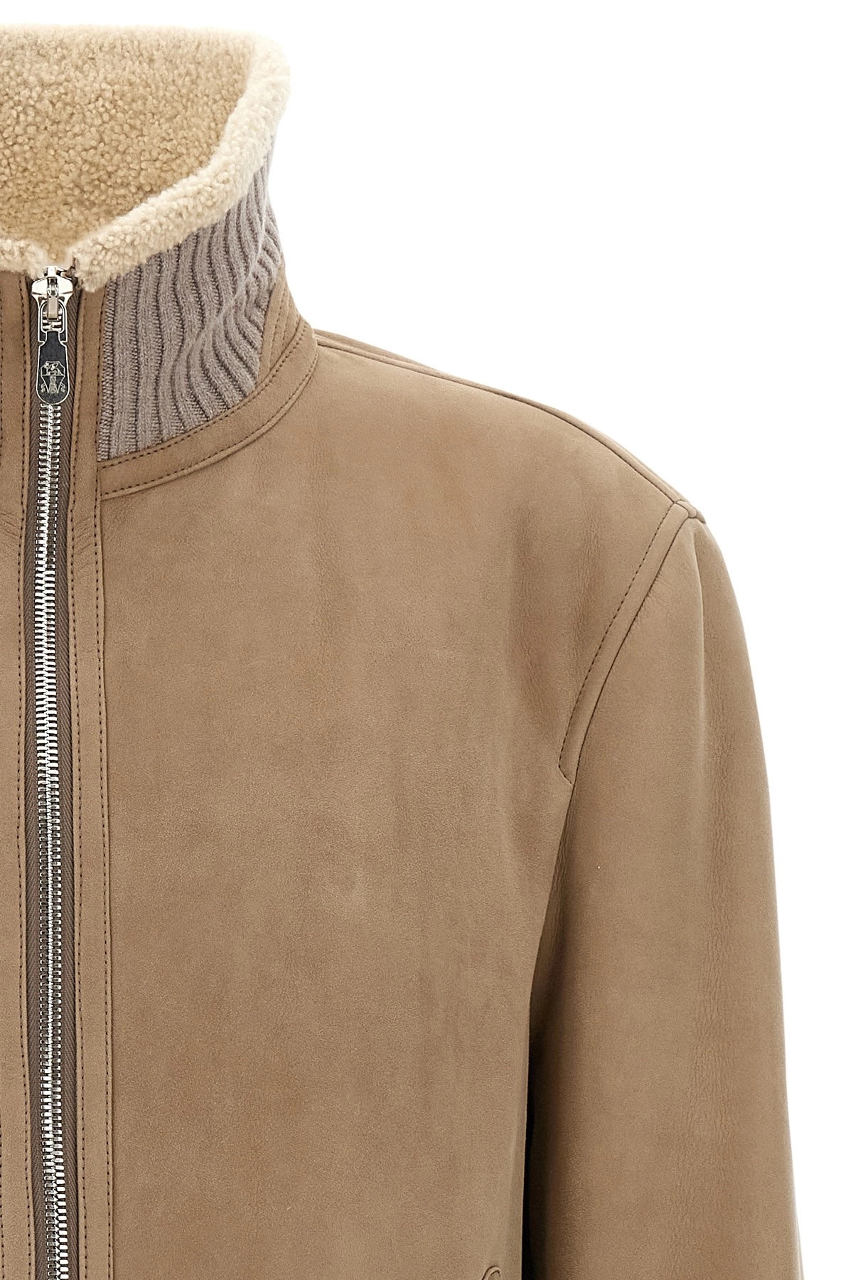 Suede and sherling curly bomber jacket - 4