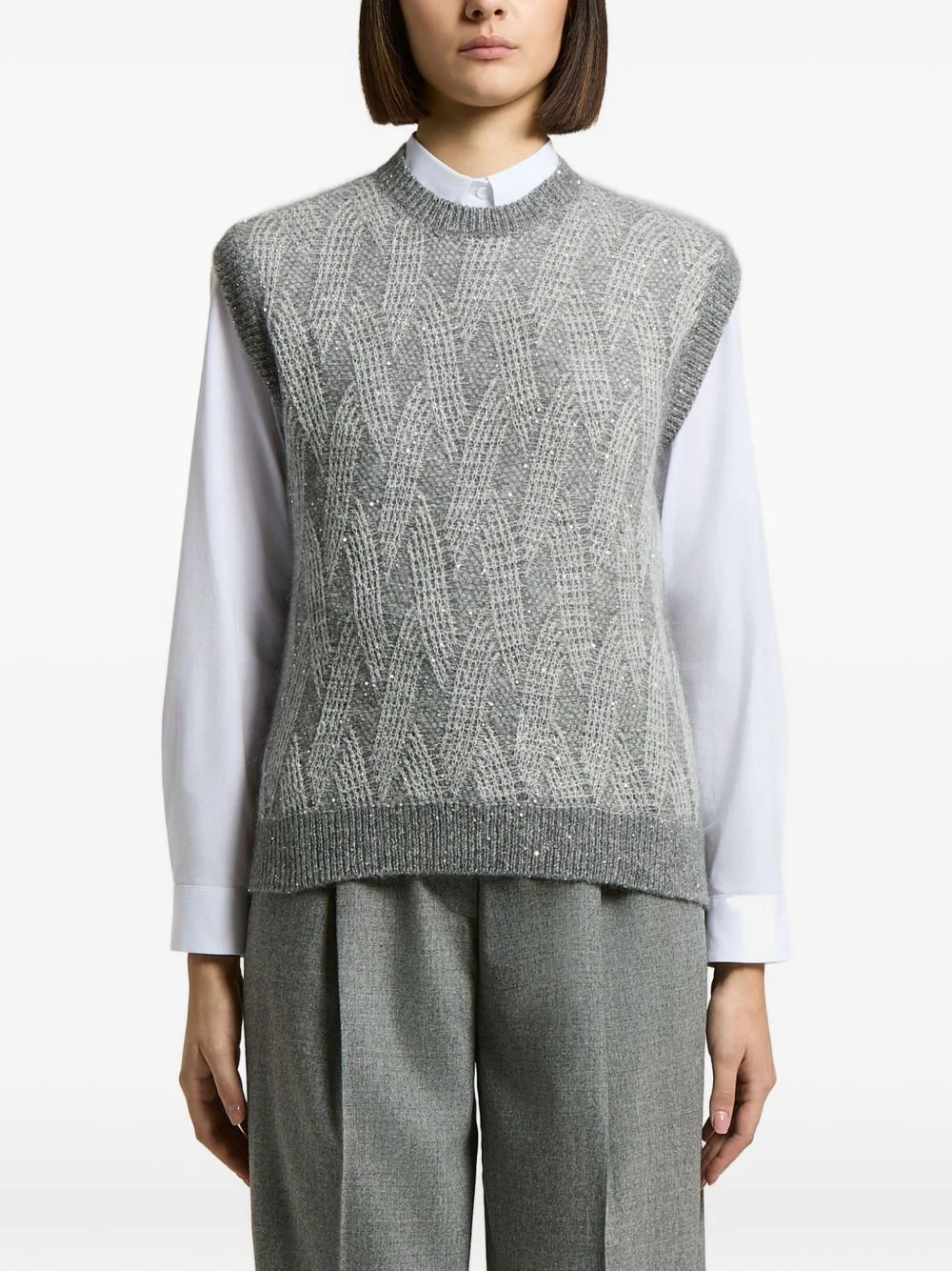 sequin-embellished open-knit vest - 1