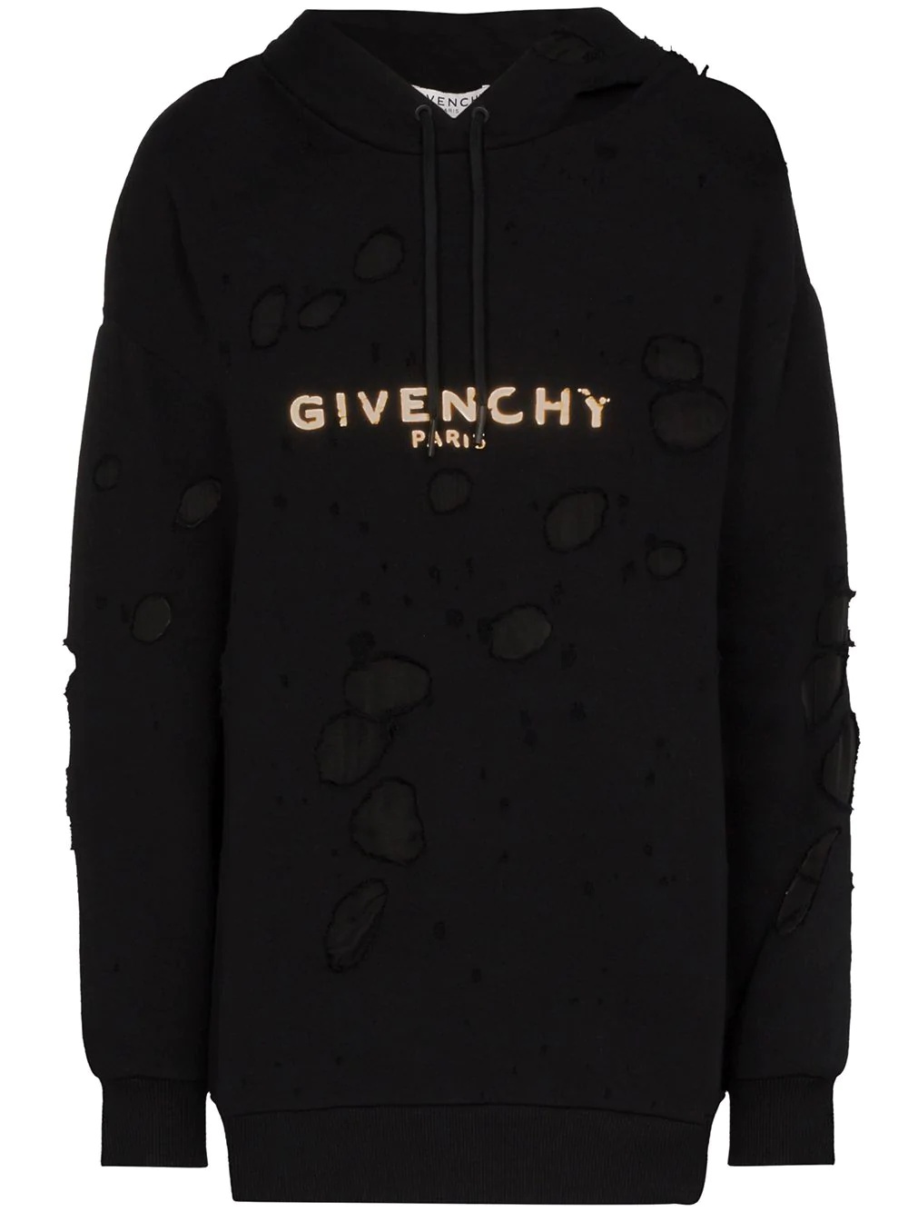 distressed logo-print cotton hoodie - 1