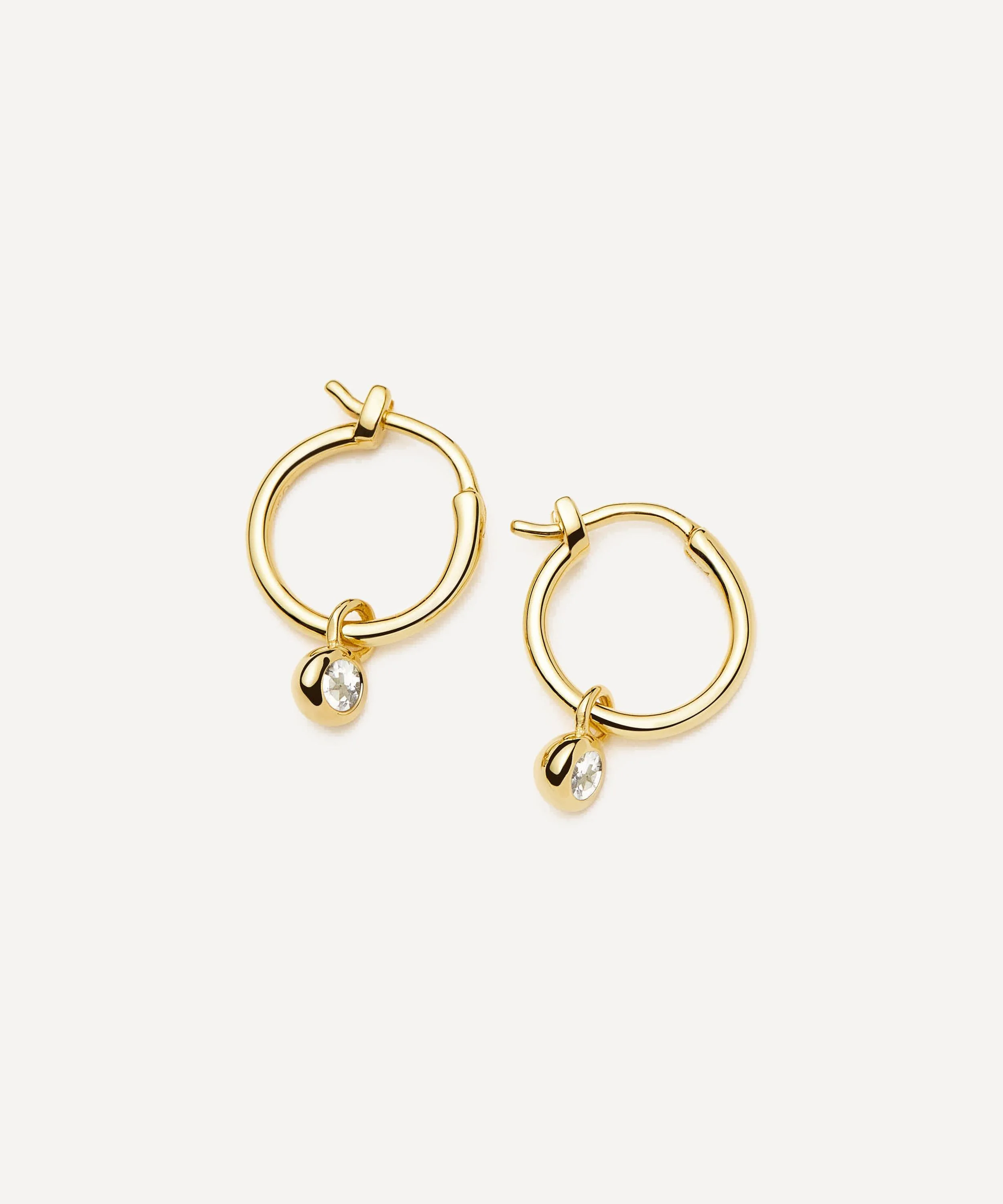 18ct Gold-Plated Vermeil Silver April Birthstone Mini Charm Hoop Earrings - 1