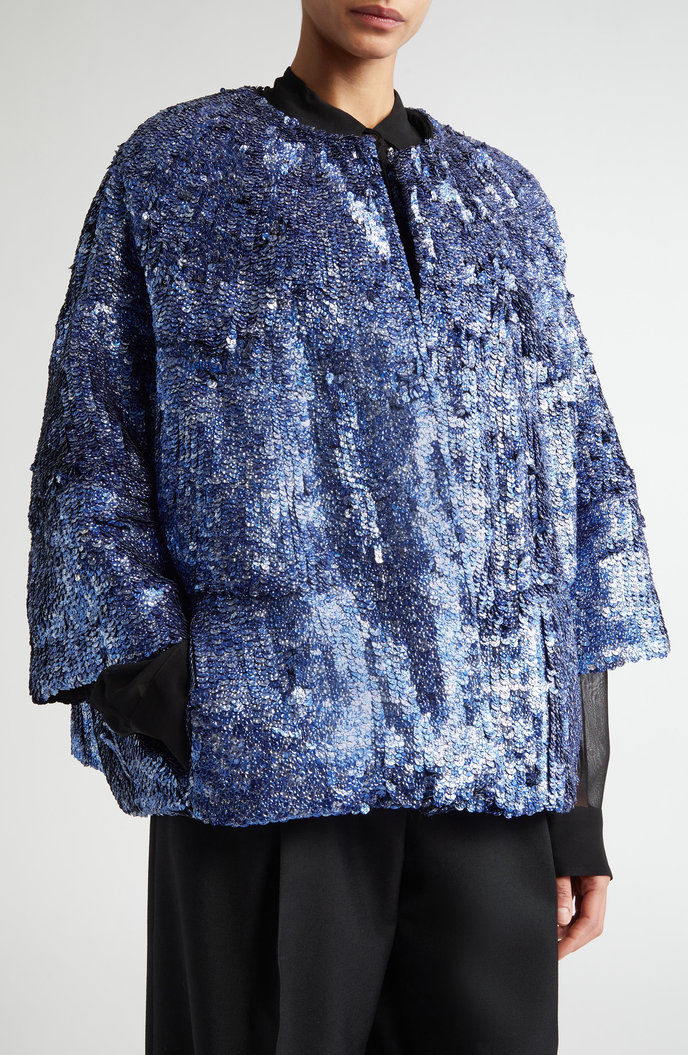 Dries Van Noten Embellished Cocoon Jacket in Blue at Nordstrom - 5