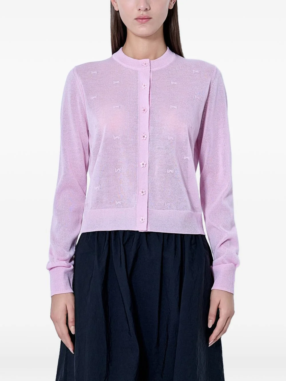 sheer-knit bow-motif cardigan - 1
