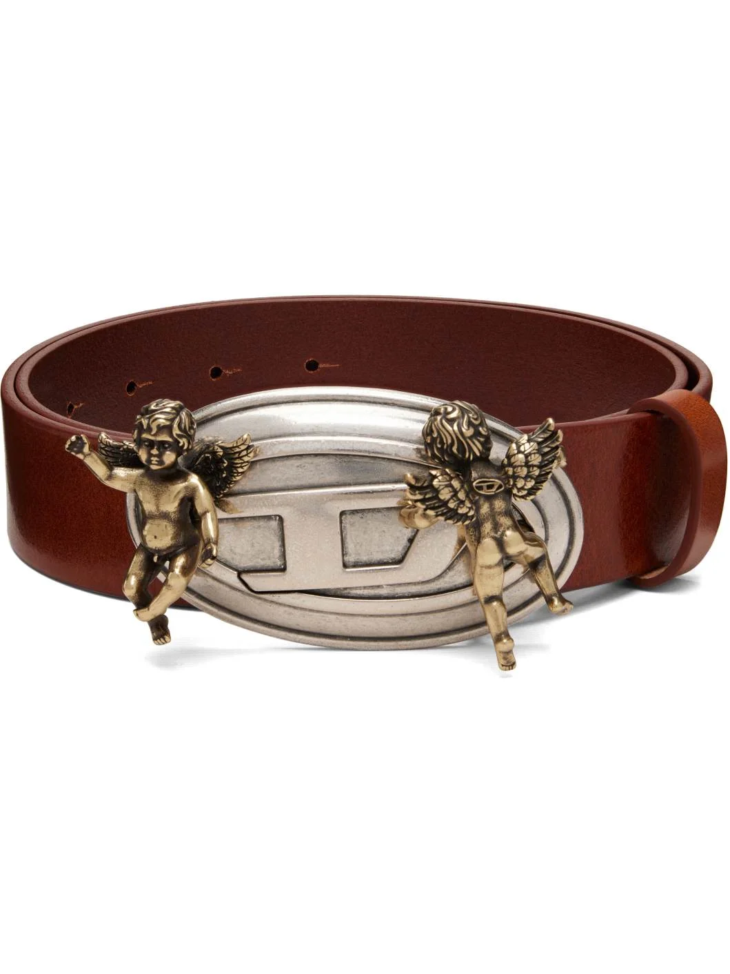 Brown Cherub Oval D Buckle Leather Belt - 1