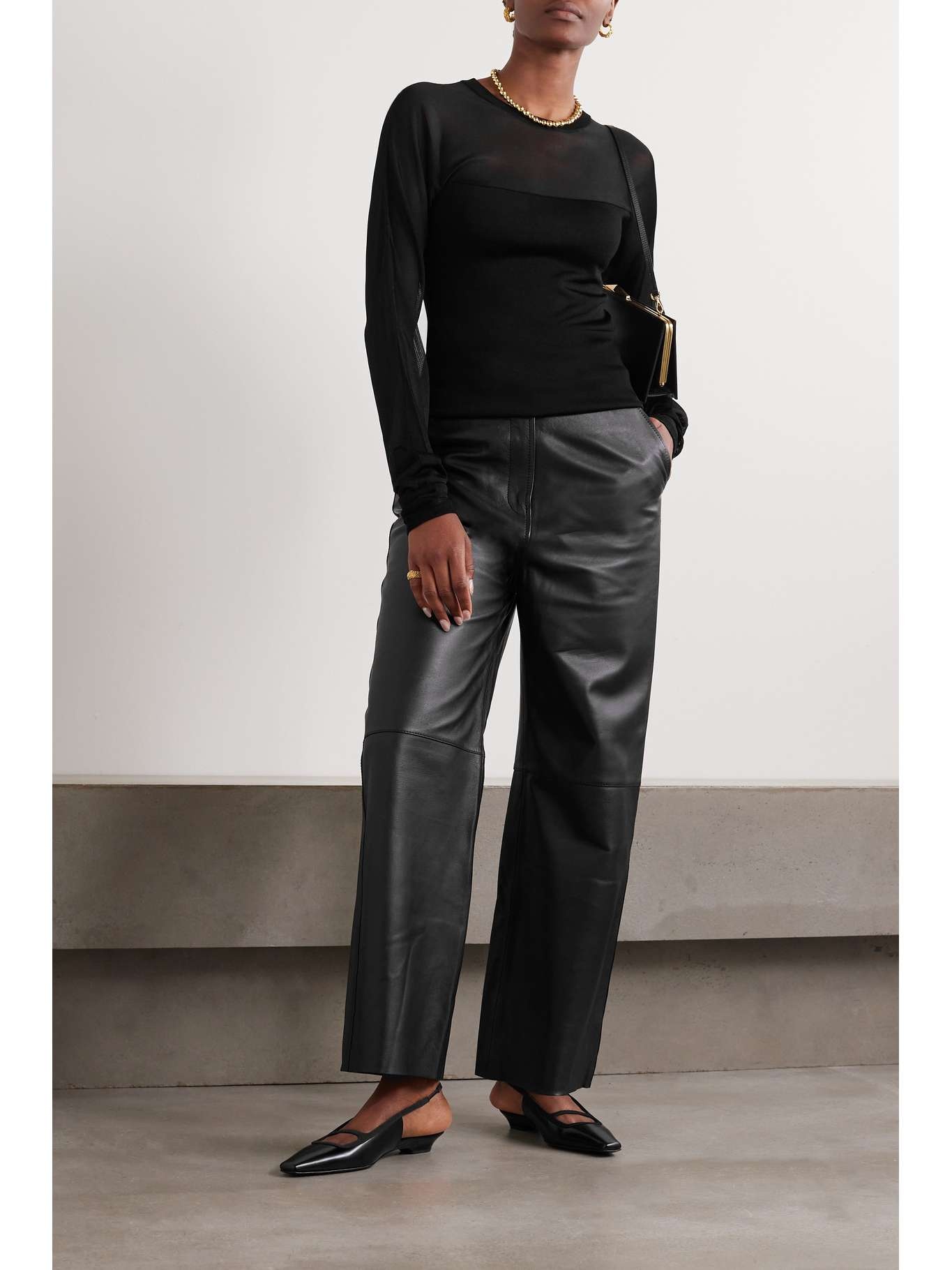 + NET SUSTAIN paneled leather wide-leg pants - 2