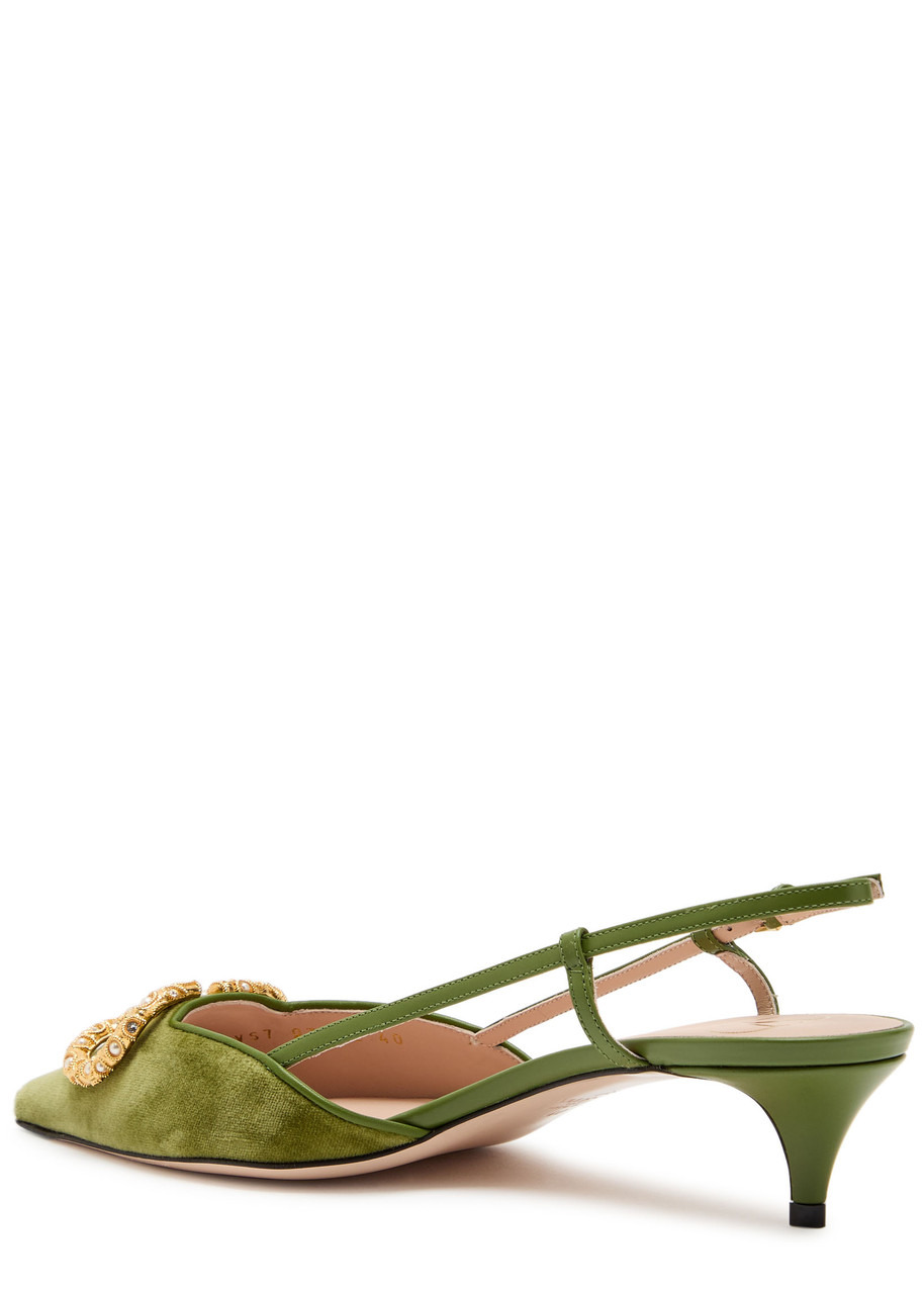 Valentino Vlogo Velvet and Leather Slingback Pumps - 2