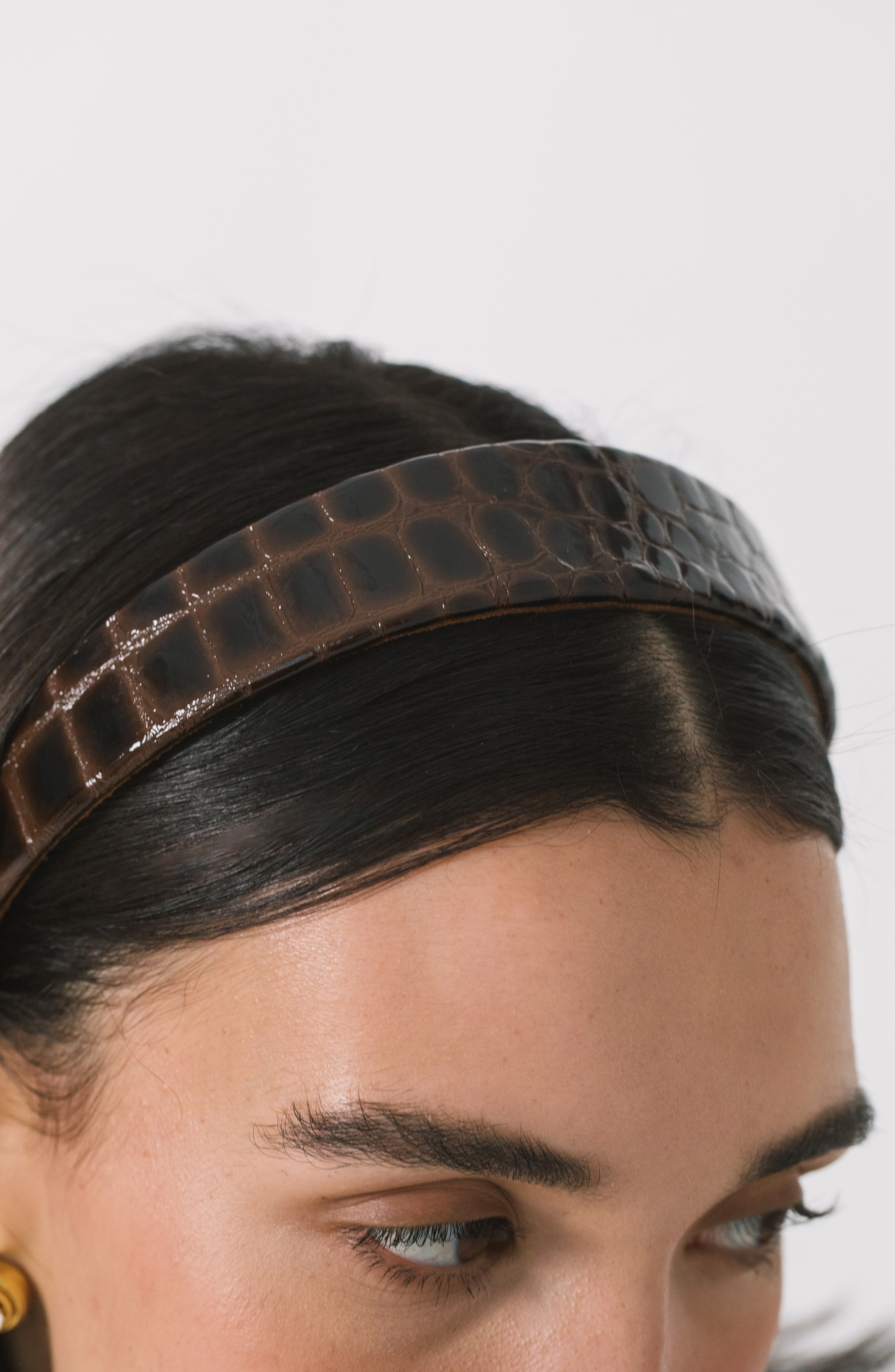 Jennifer Behr Croc Embossed Leather Headband in Brown Croc at Nordstrom - 2